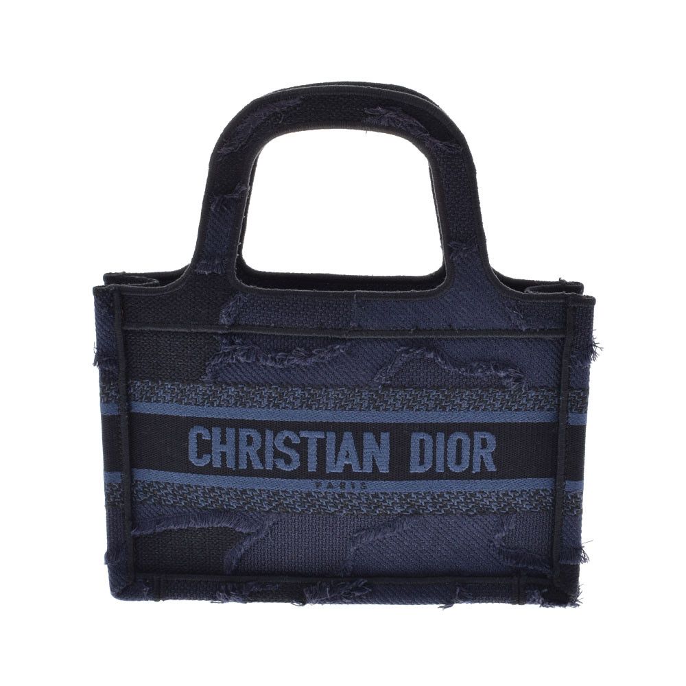image of Christian Dior Book Tote Bag Mini Navy Black Canvas Handbag, Women's