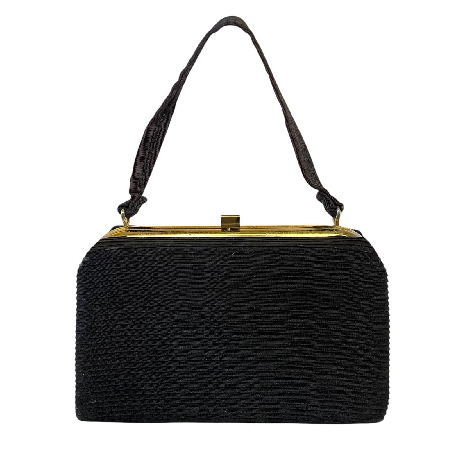 Vintage 1950s Vintage Black Pleated Faille Top Handle Frame Handbag Size ONE SIZE - 1 Thumbnail