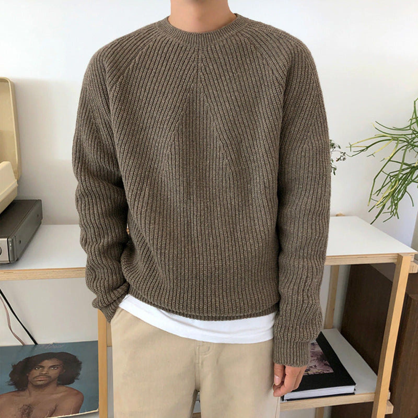 Vintage Olive Green Ribbed Crew Neck Sweater, Casual Knitwear Size US M / EU 48-50 / 2 - 8 Thumbnail