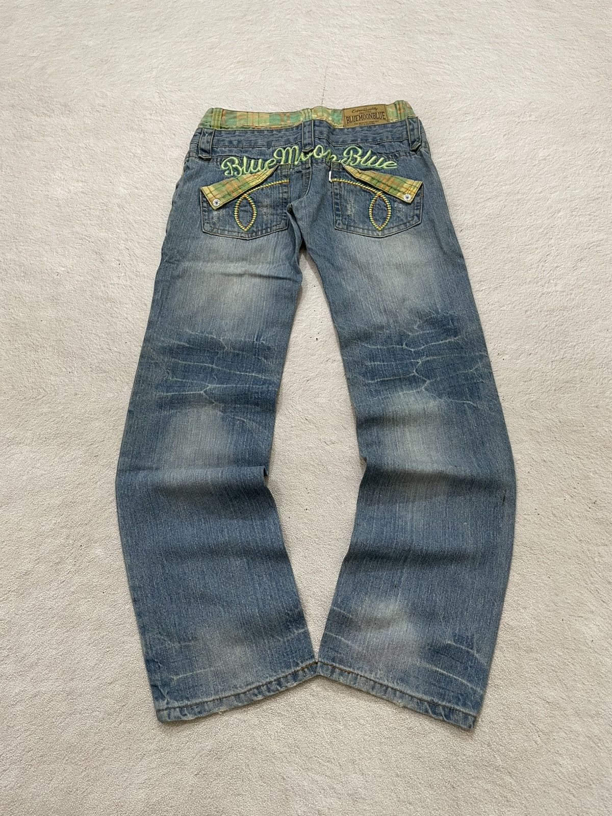 00s Bluemoon Double Waist Denim Embroidered Light Wash Jeans