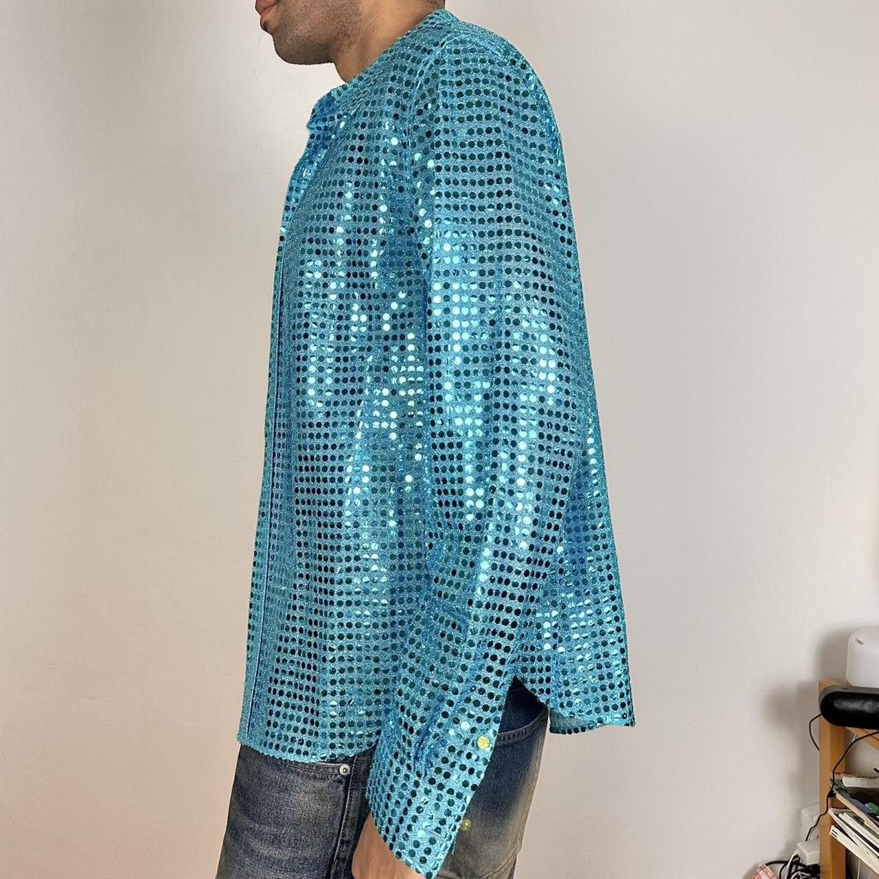 Acne Studios ACNE BLUE TURQUOISE BUTTON UP SEQUIN SHIRT _ SIZE 54 Size US XL / EU 56 / 4 - 6 Thumbnail