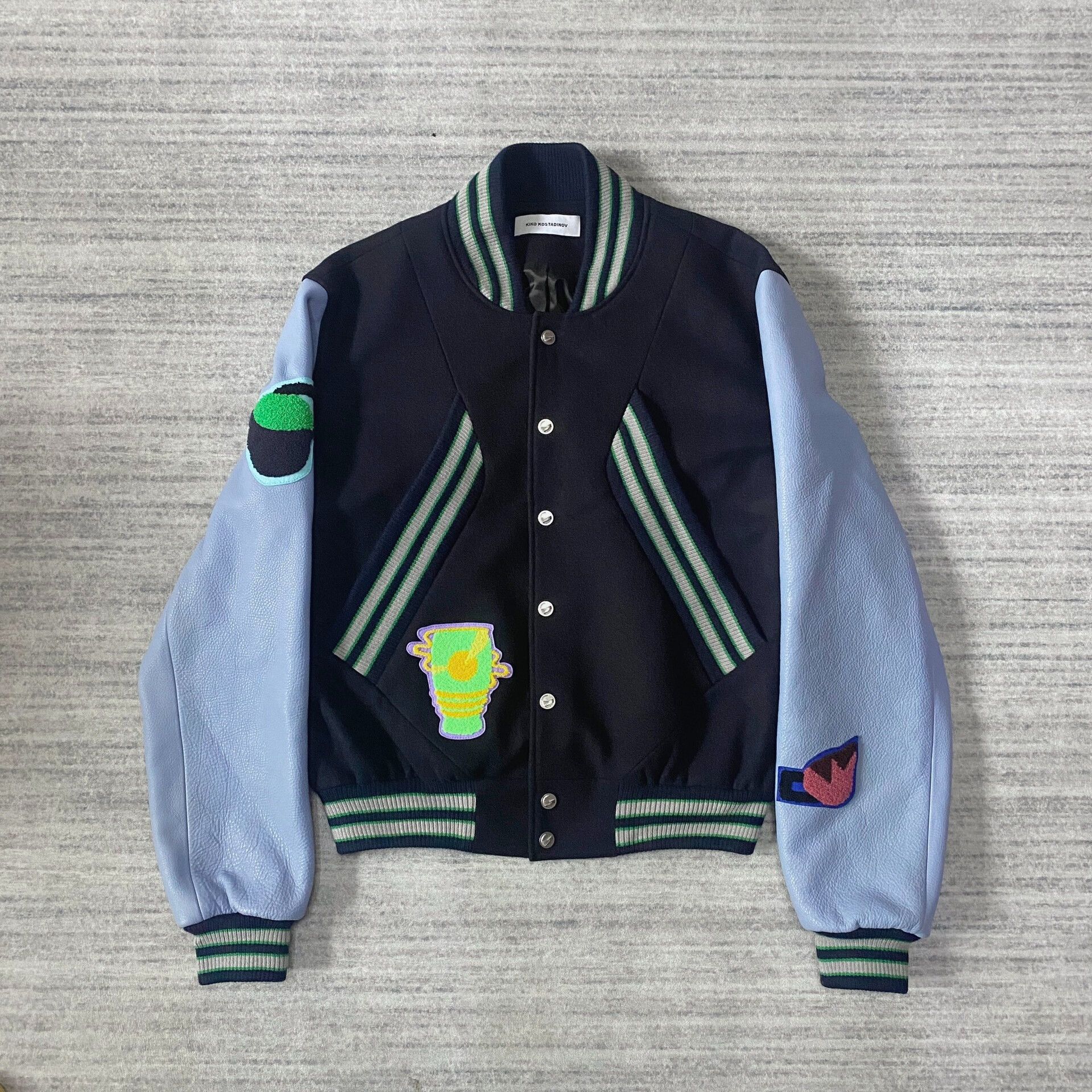 Kiko Kostadinov KK. Jacket. 07 Navy Citron “Futur Varsity Jacket