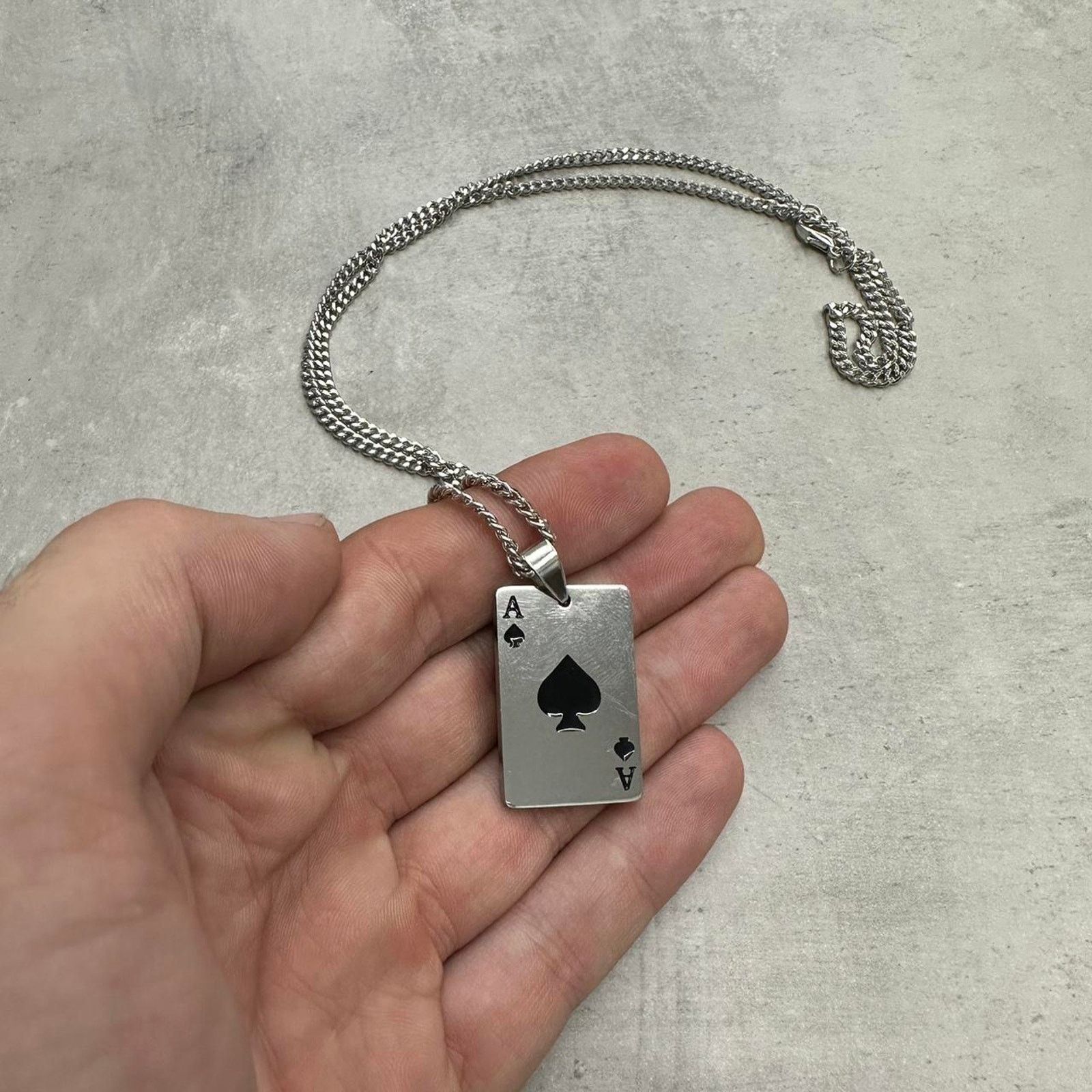 Vintage Vintage Y2k Silver Ace of Spades Cross Necklace Chain Size ONE SIZE - 1 Thumbnail