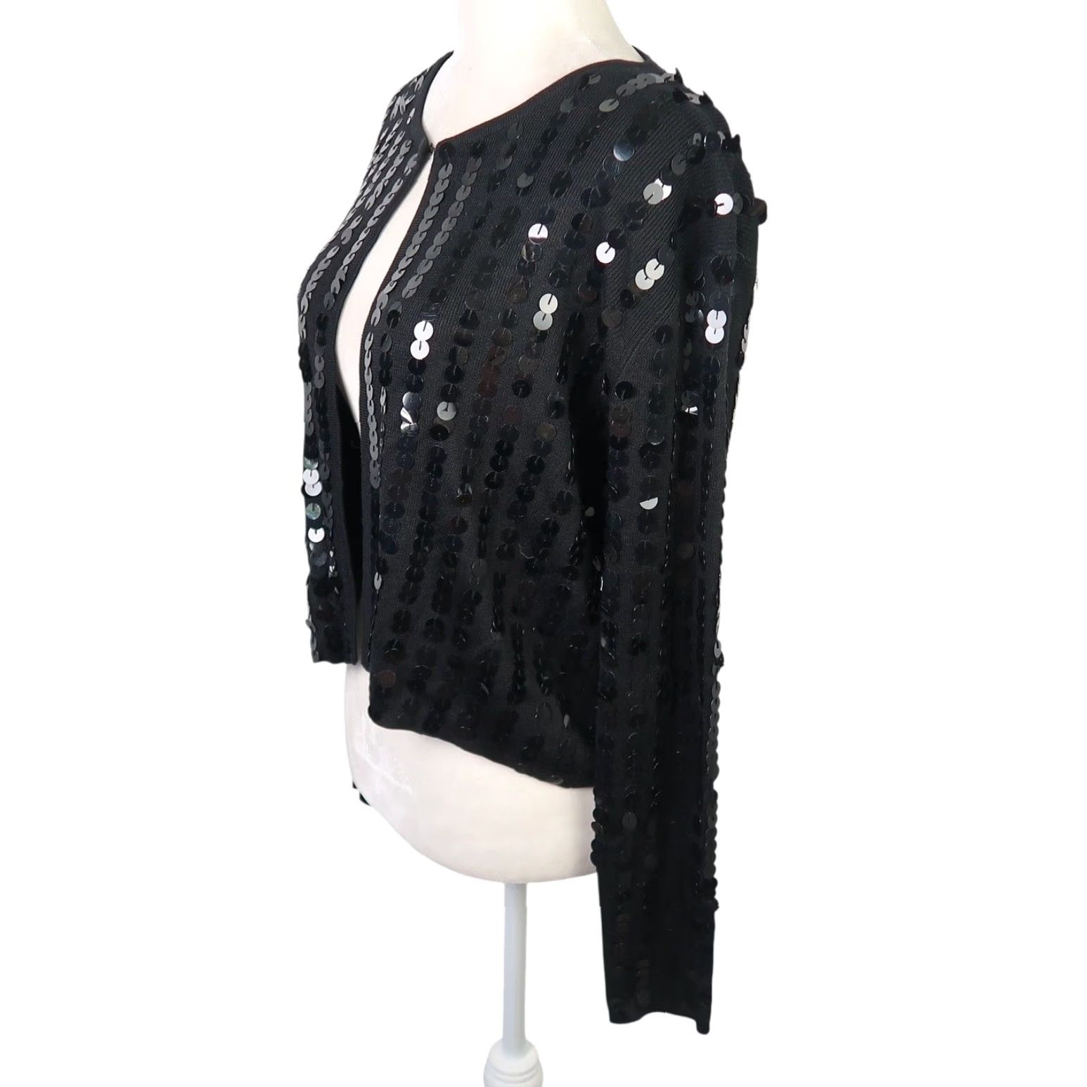 Vintage VINTAGE 90s Joseph A Black Silk Knit Sequin Cardigan Sweater L Cardigan Womens Sequin 90s Size L / US 10 / IT 46 - 3 Thumbnail