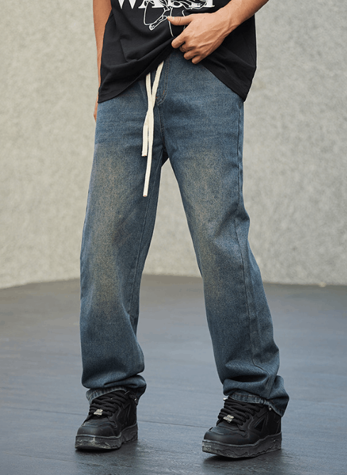 Japanese Brand × Jean Japanese retro washed distressed elastic waist jeans for men Size US 32 / EU 48 - 1 Thumbnail