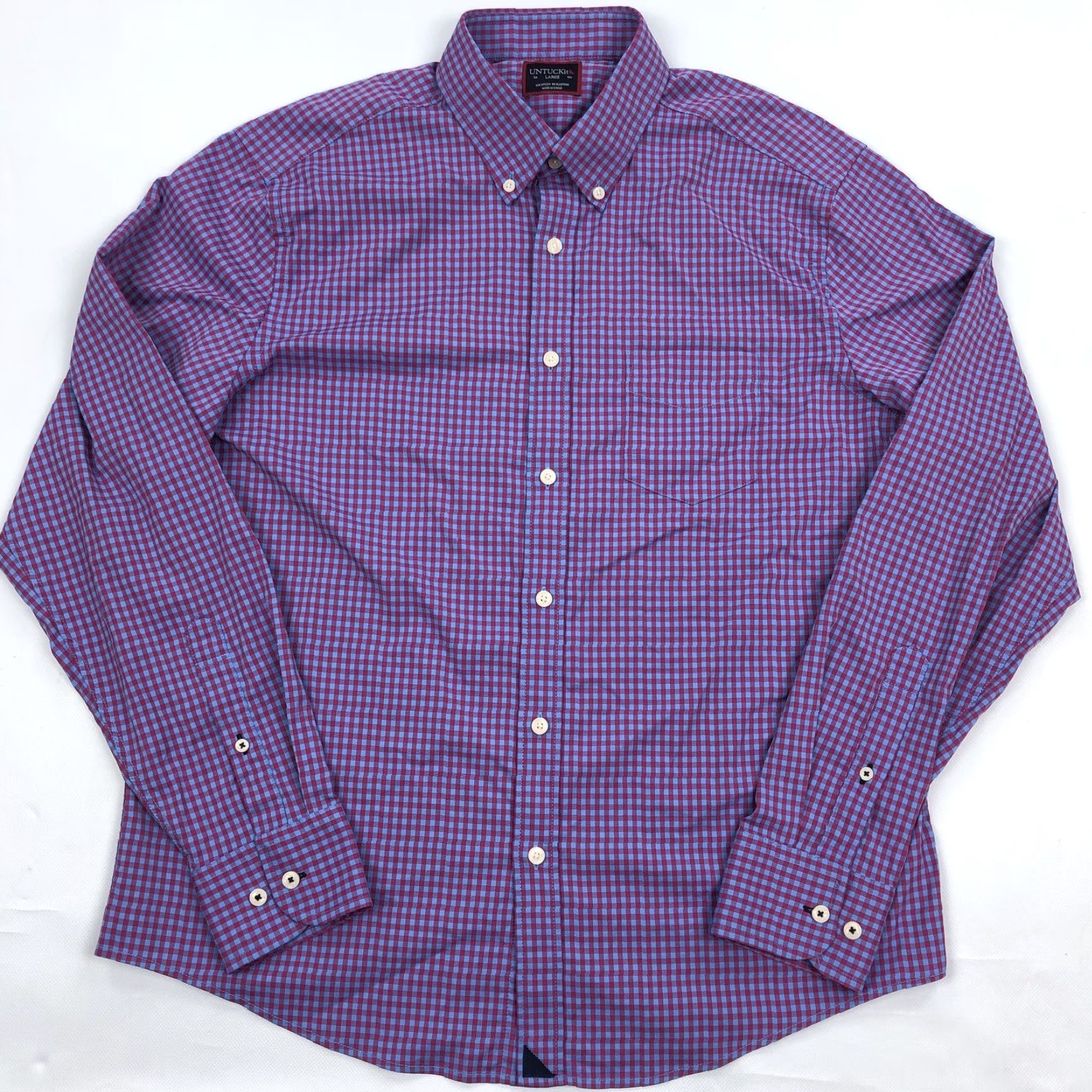 UNTUCKit UNTUCKIT Shirt Men's Large Red Blue Gingham Button-Down Long Sleeve Casual Business Casual Size US L / EU 52-54 / 3 - 3 Thumbnail