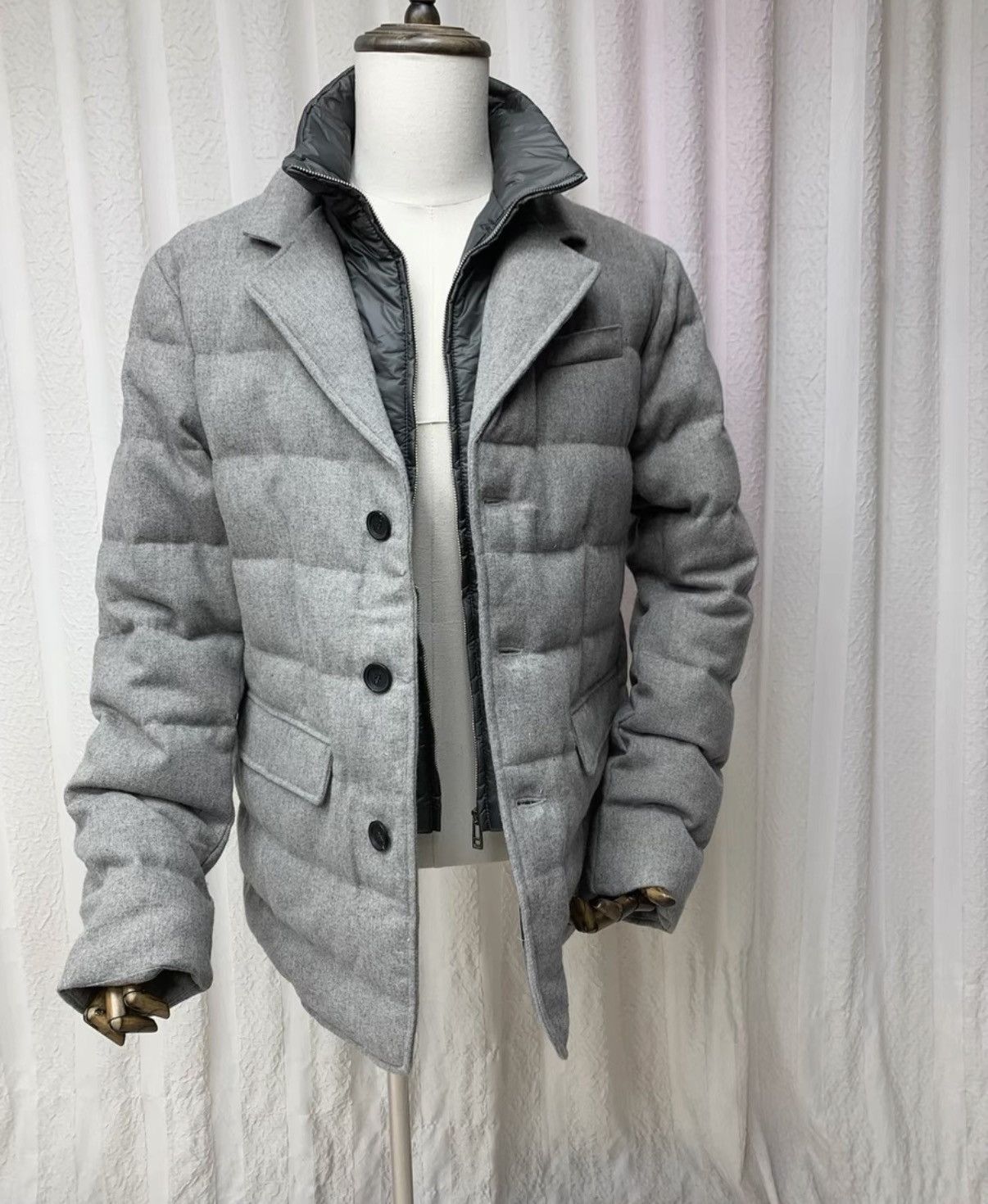 ZEGNA Gray Wool-Nylon Blend Down Blazer