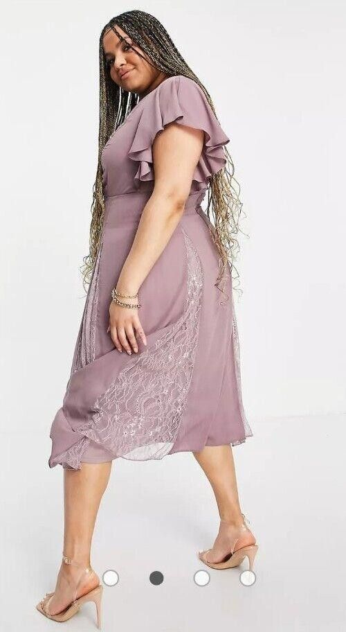Designer Asos Curve Dress Sz 14 Mauve Formal Bridesmaid Lace Cut V Size XL / US 12-14 / IT 48-50 - 2 Thumbnail