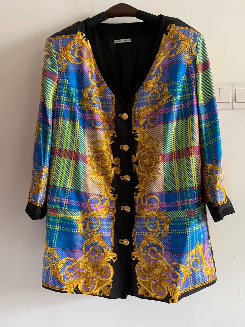 Versace Versace Court plaid silk coat Size L / US 10 / IT 46 - 2 Thumbnail
