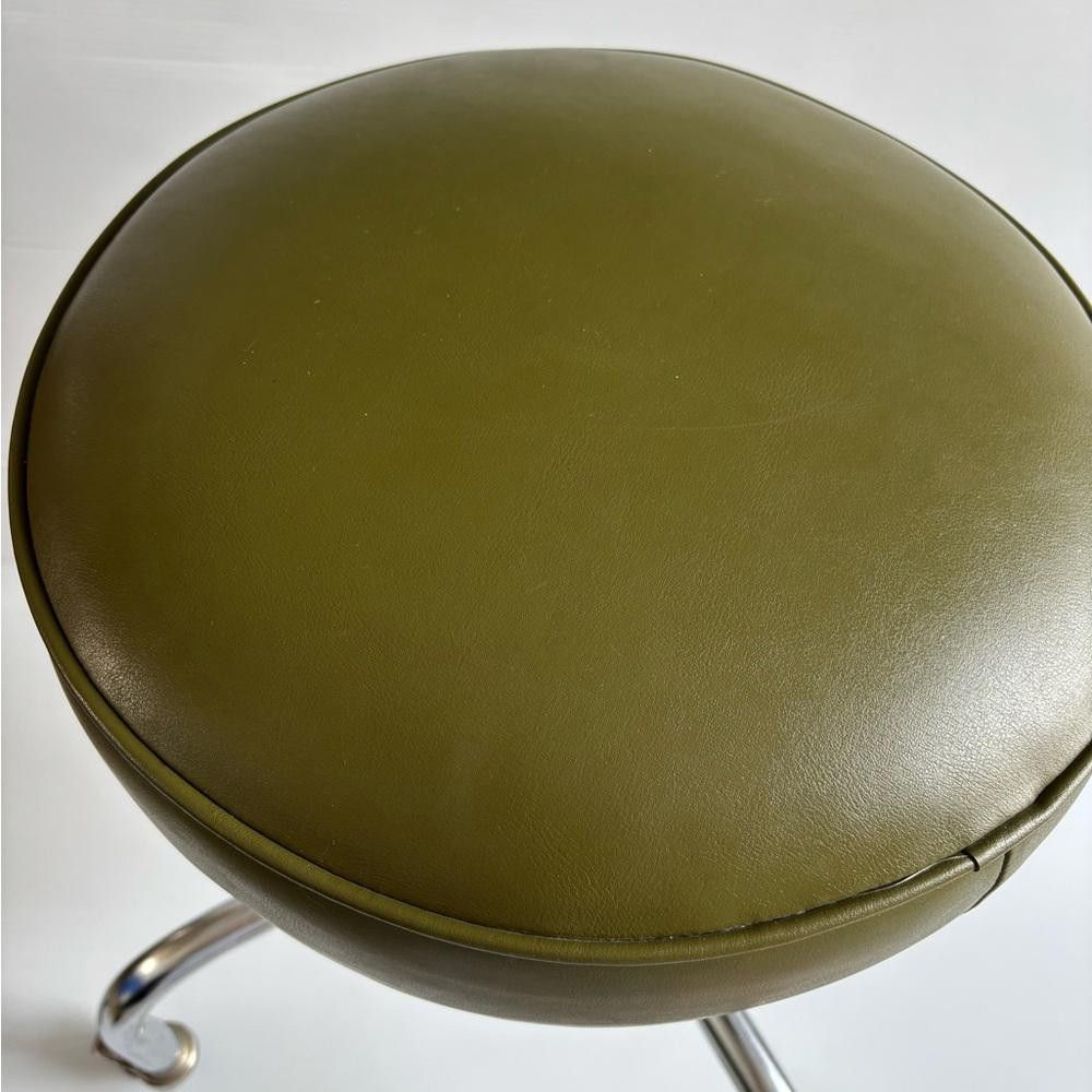 Designer Vintage 1961 Green Rolling Chrome Adjustable Stool Chair Size ONE SIZE - 2 Thumbnail