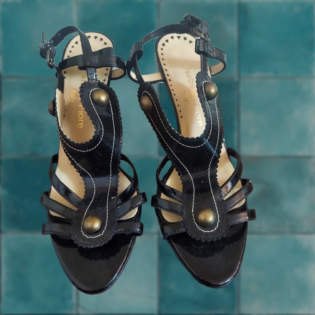 Vintage Isabella Fiore Women's Slingbacks Heels Made in Italy Size 6.5 M Green Black, Solid, Leather, Heel, 1 3/4 in. to 2 3/4 in., Women's, Casual, 90s? Size US 7 / IT 37 - 1 Thumbnail