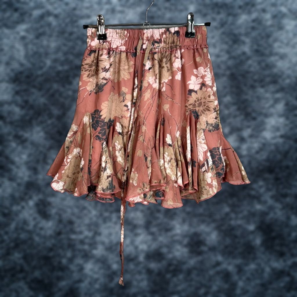Pinko Indikah Skirt Womens XS Floral Ruffled Mini Pink Beige Polyester Short Summer, Spring Casual Womens XS Skirt Size 26" / US 2 / IT 38 - 1 Thumbnail