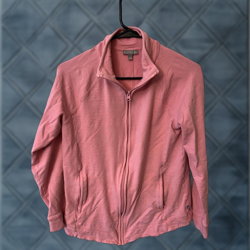 Talbots Talbots Sweater Women M Pink Knit Full Zip Mock Neck Long Sleeve 100% Cotton Machine Washable Womens Size M / US 6-8 / IT 42-44 - 1 Thumbnail