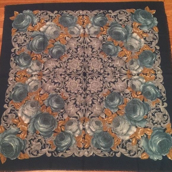Vintage Vintage Blue Flower Scarf Handkerchief Size ONE SIZE - 1 Thumbnail