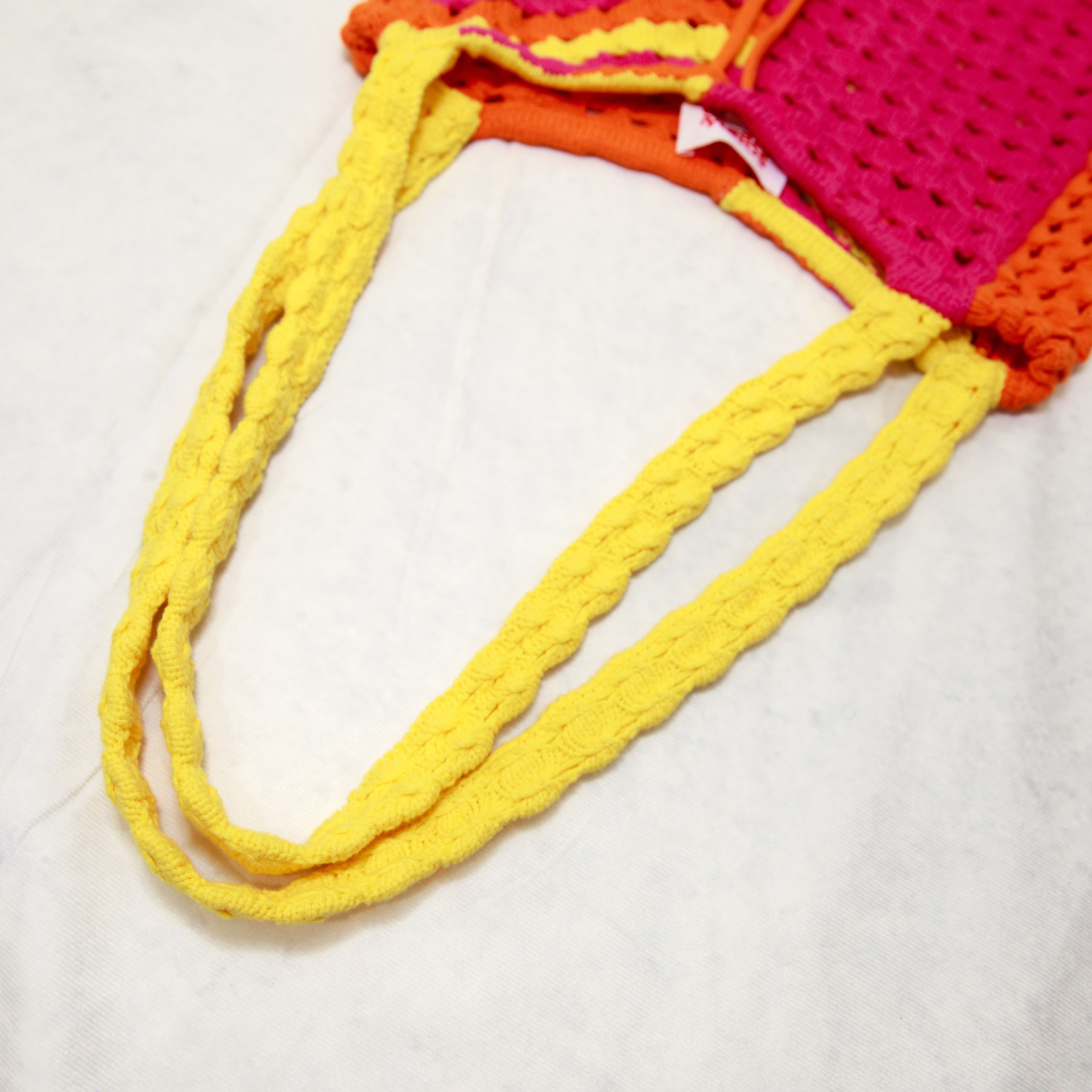 Solid & Striped Solid and Striped Slouchy Bag Pink Yellow Orange Crochet Size ONE SIZE - 4 Thumbnail