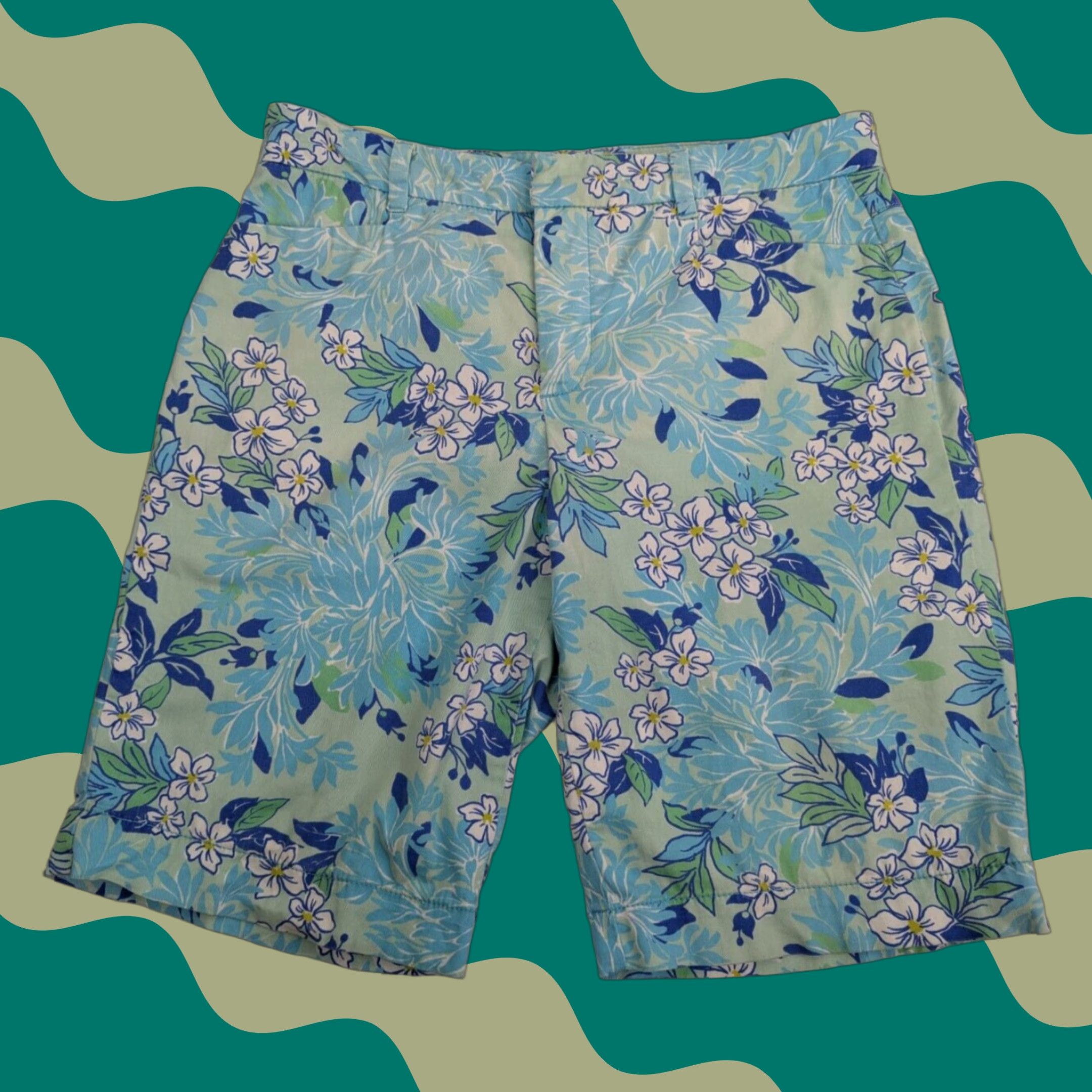 Vintage Pappagallo Womens Shorts 6 Green Bermuda Floral Stretch Golf Casual Size 28" / US 6 / IT 42 - 1 Thumbnail