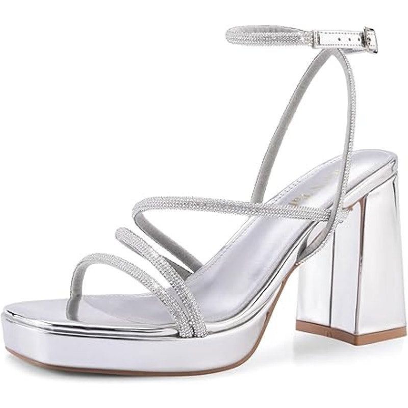 Other Shoe'N Tale Women's 8 Silver Mirror Platform Heel Sandals Size US 8 / IT 38 - 1 Thumbnail