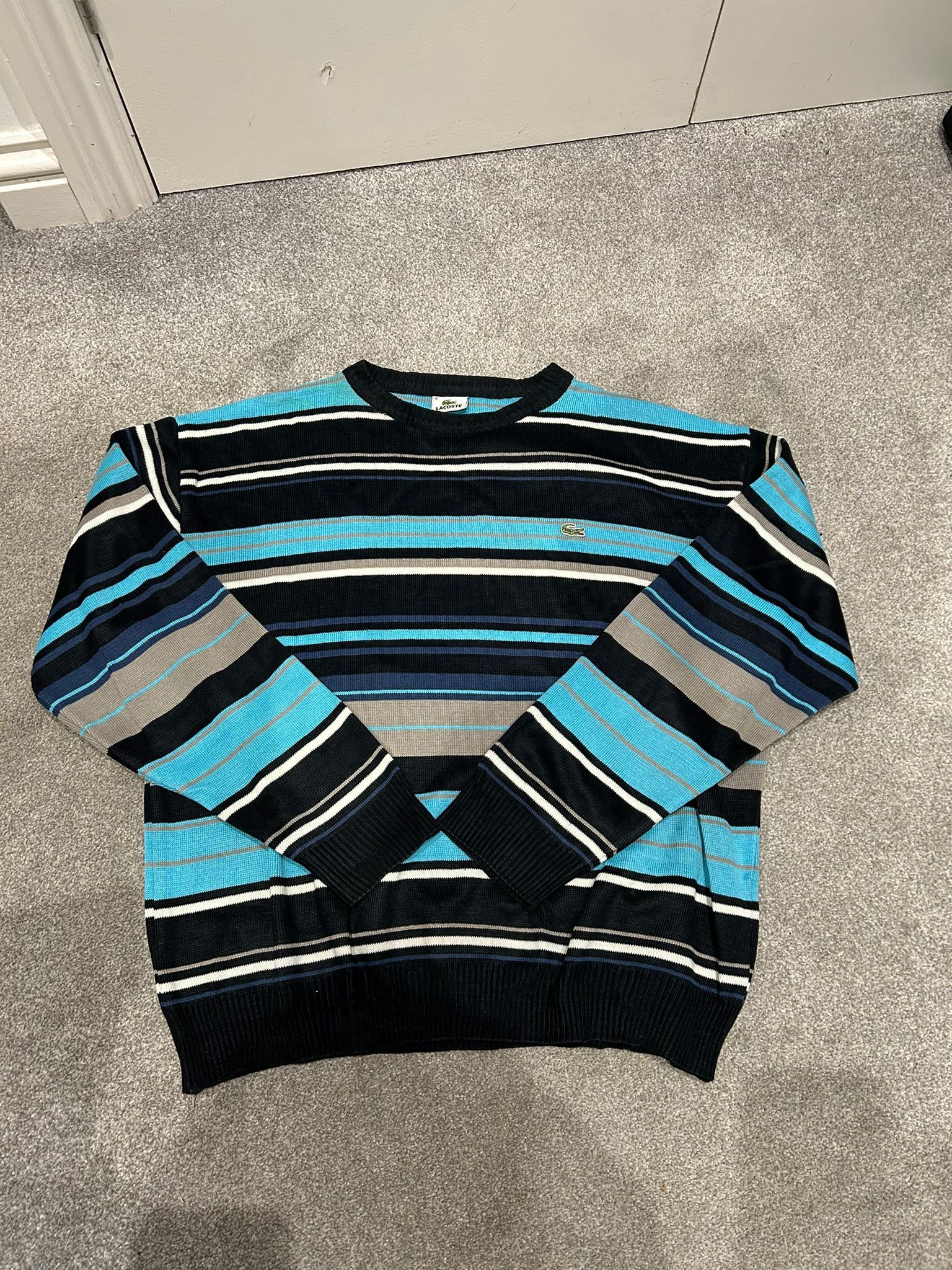 Lacoste Vintage Lacoste Striped Knit – Medium – Blue Turquoise Size US M / EU 48-50 / 2 - 3 Thumbnail
