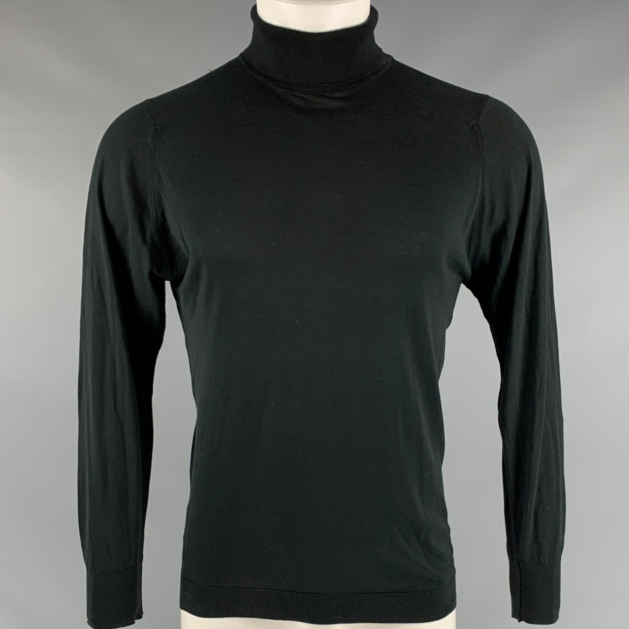 image of John Smedley Black Cotton Turtleneck Pullover, Men's (Size Small)
