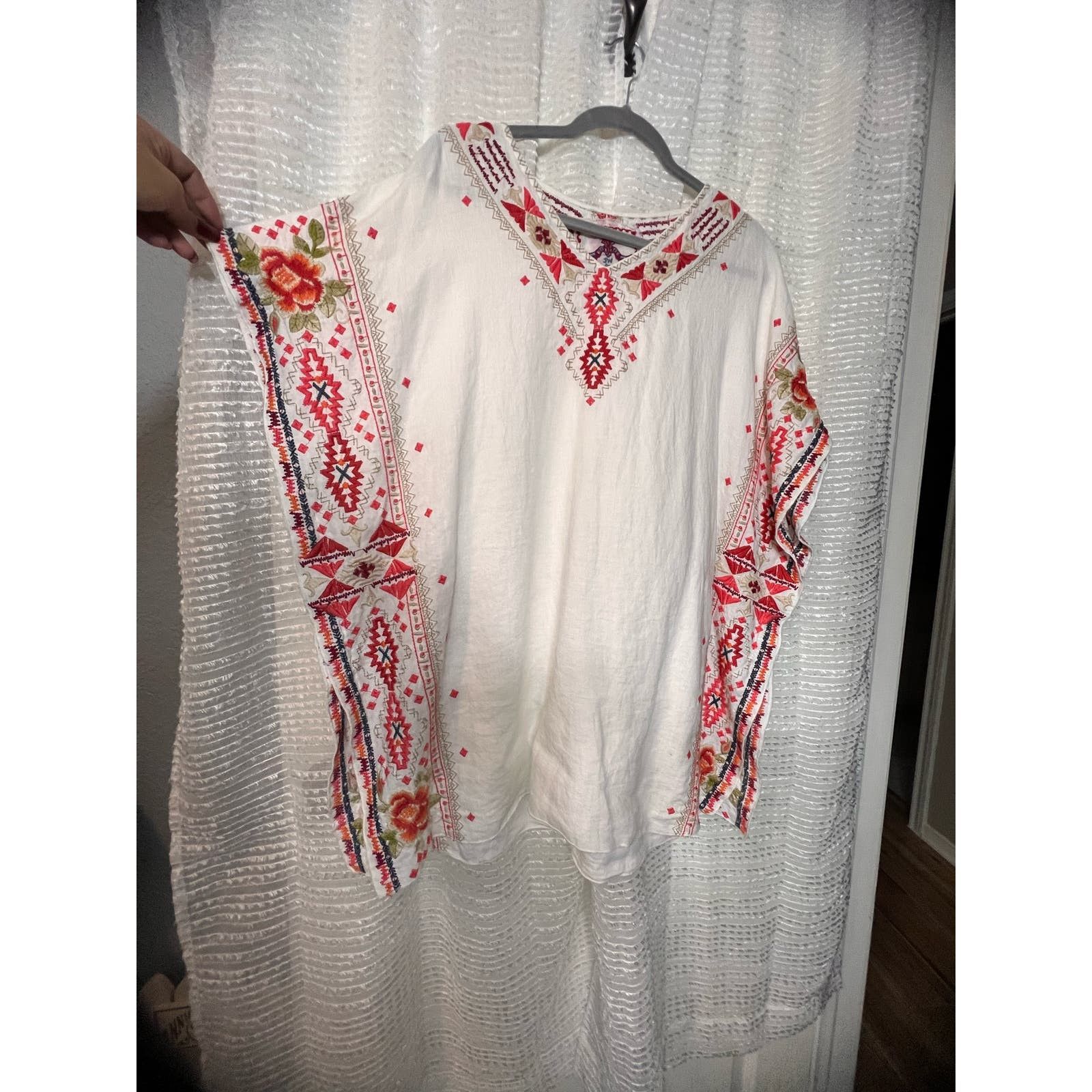 image of Johnny Was Oversized Embroidered Top in Cream, Women's (Size XL)