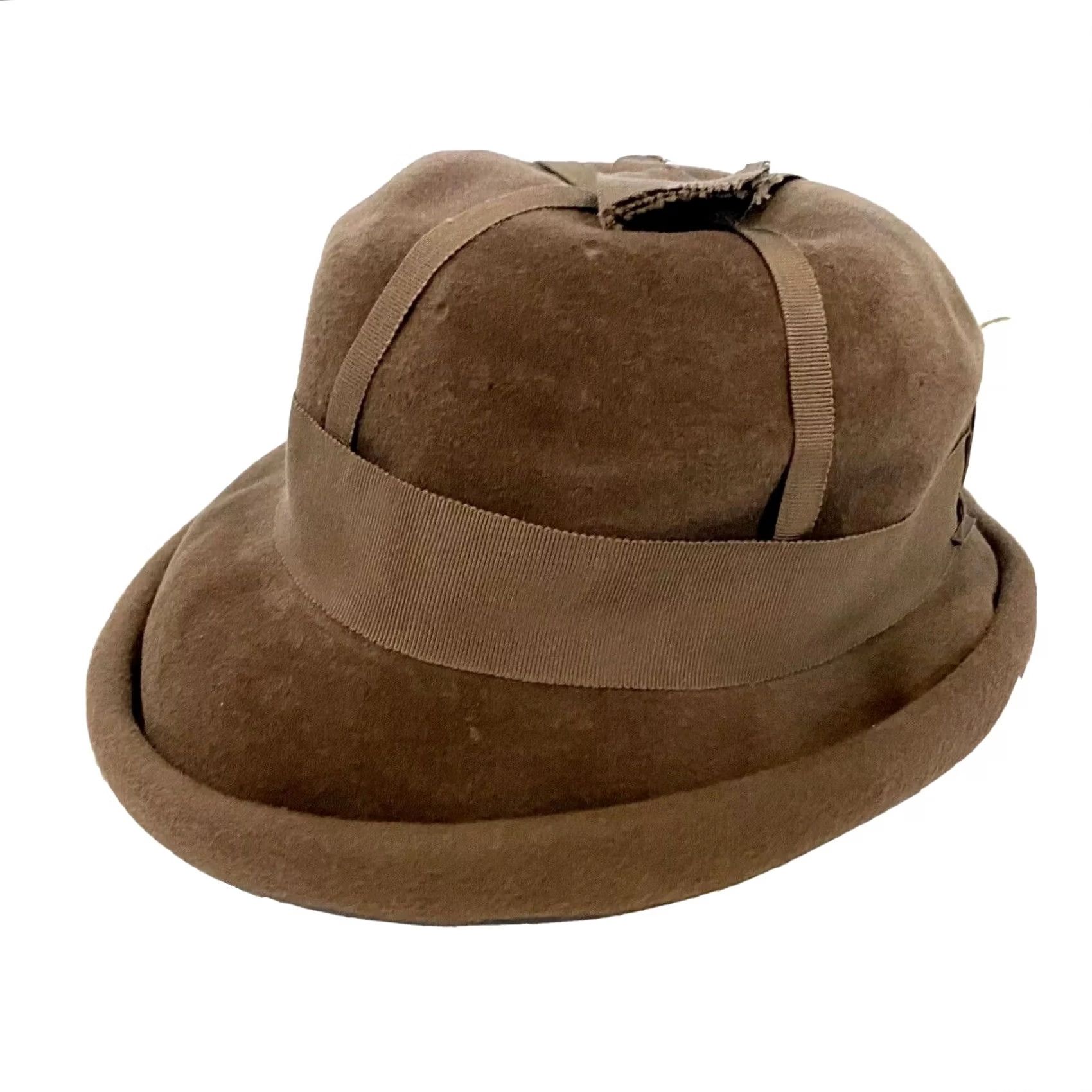 Velour VINTAGE Shari Qualite 40s Womens Hat Cloche Velour Brown Made Italy Ribbon Detail Mens? Womens Size ONE SIZE - 7 Thumbnail