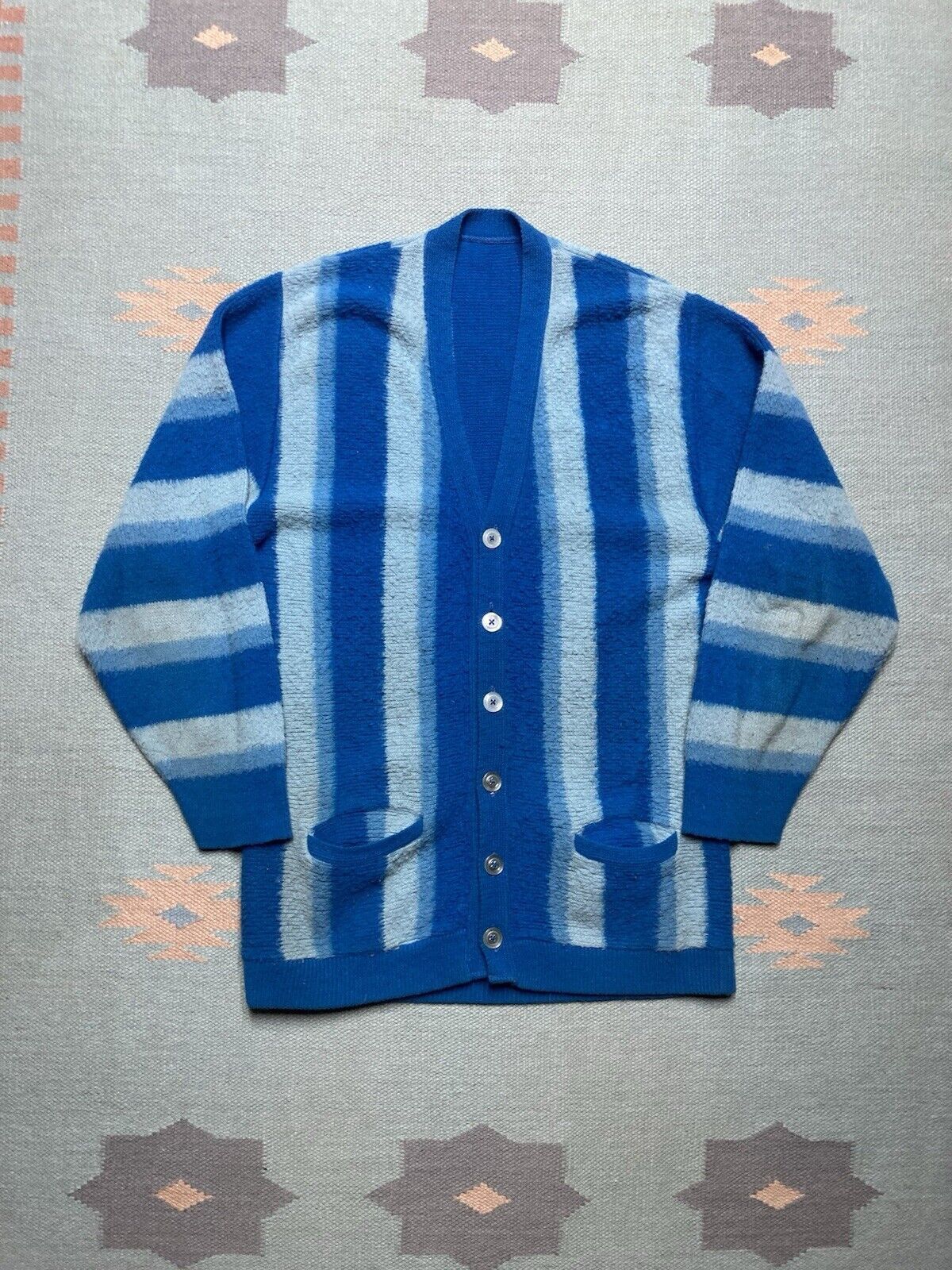 60s cardigan sweater wool blen mohair striped fuzzy shaggy M