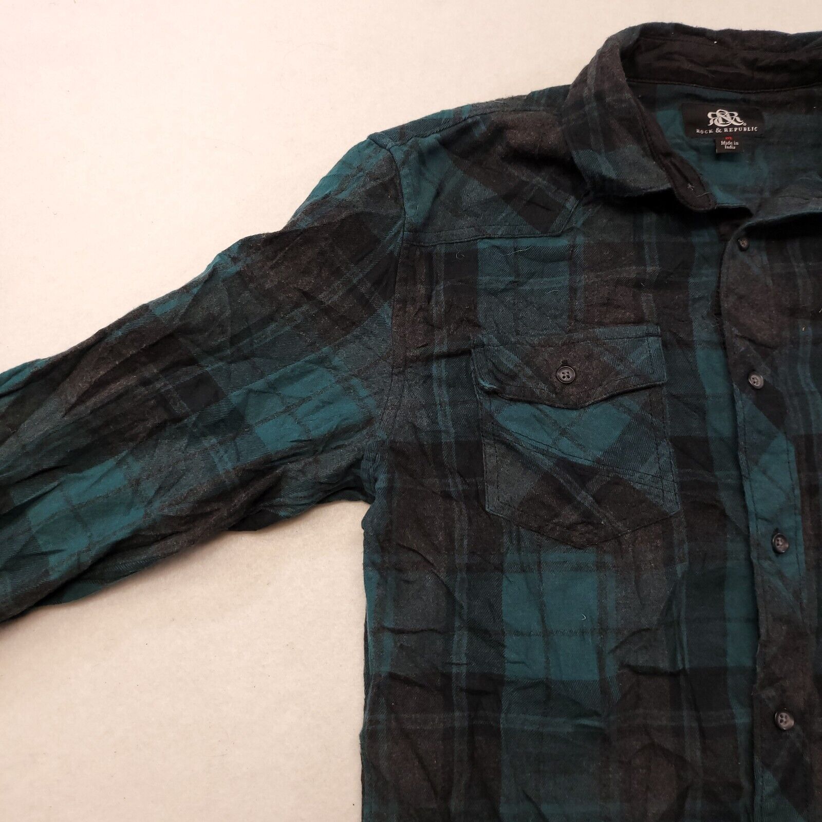 Rock & Republic Rock & Republic Madras Flannel Shirt Mens Size Medium M Blue Size US M / EU 48-50 / 2 - 4 Thumbnail