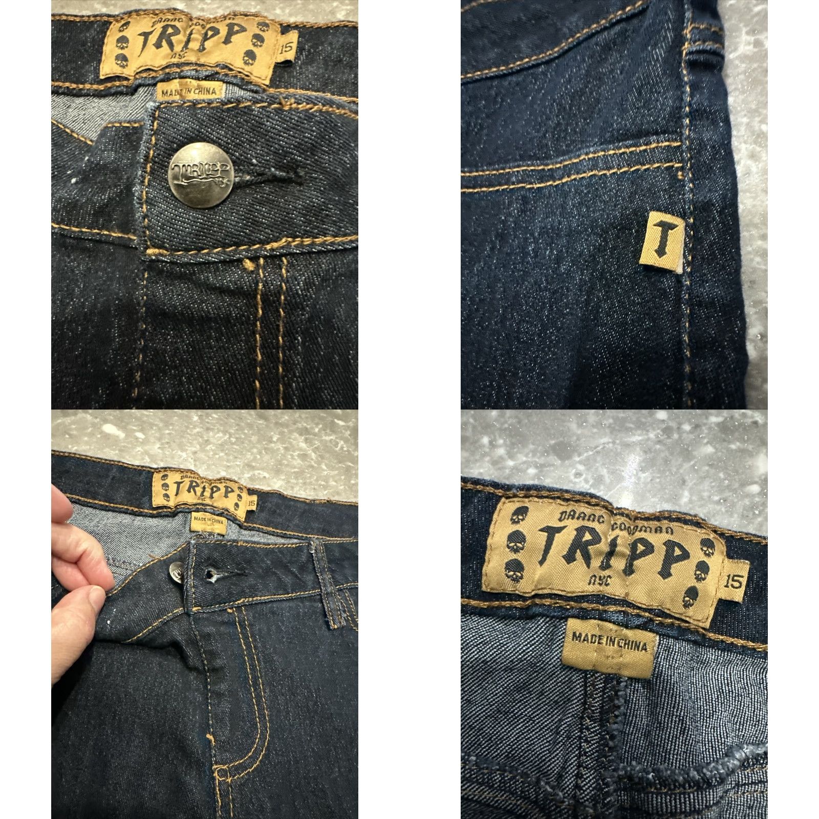 Trippen Tripp NYC Jeans Skinny Dark Wash JN2972 38x31 Size 15 Women Denim Logo Embroidered T Tag Vintage No Size 36" / US 14 / IT 50 - 8 Thumbnail