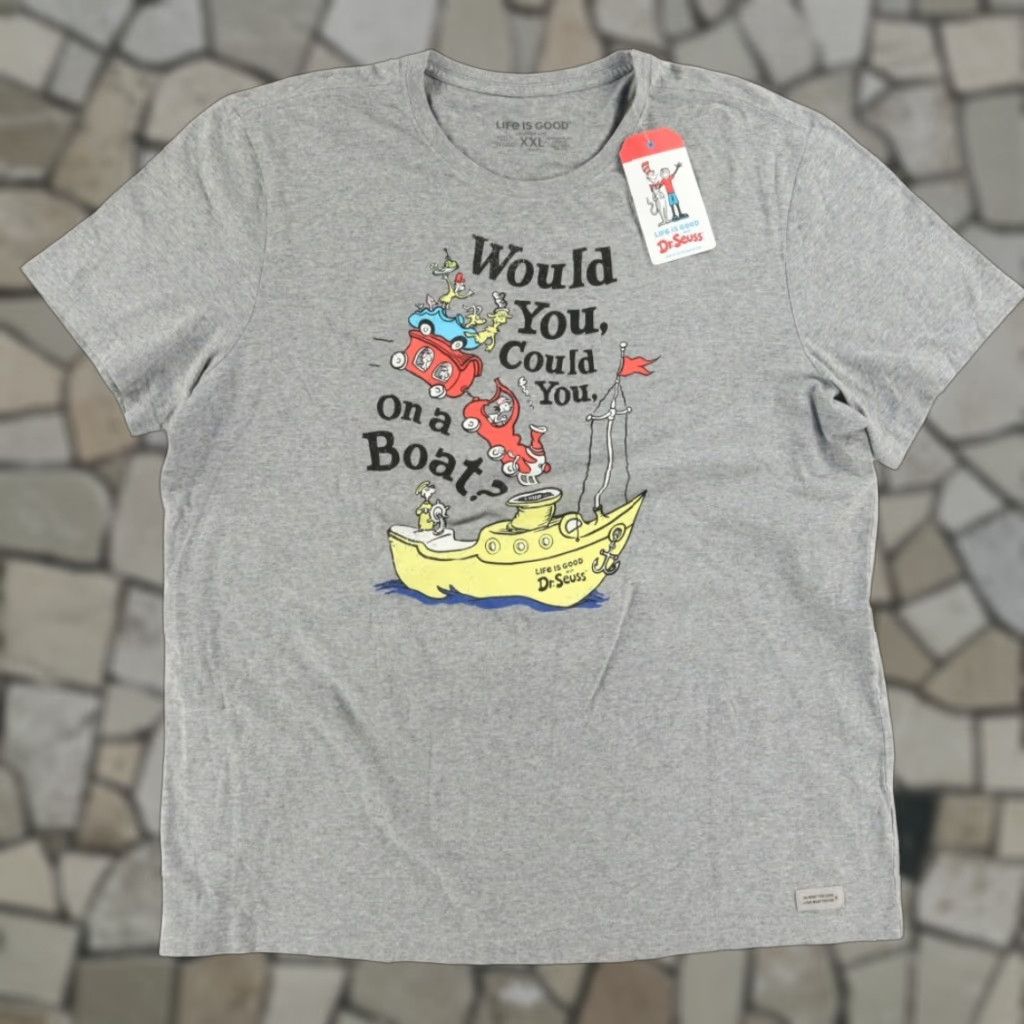 Life is Good Dr. Seuss Boat Solid Shirt Gray Men's 2XL Shirt