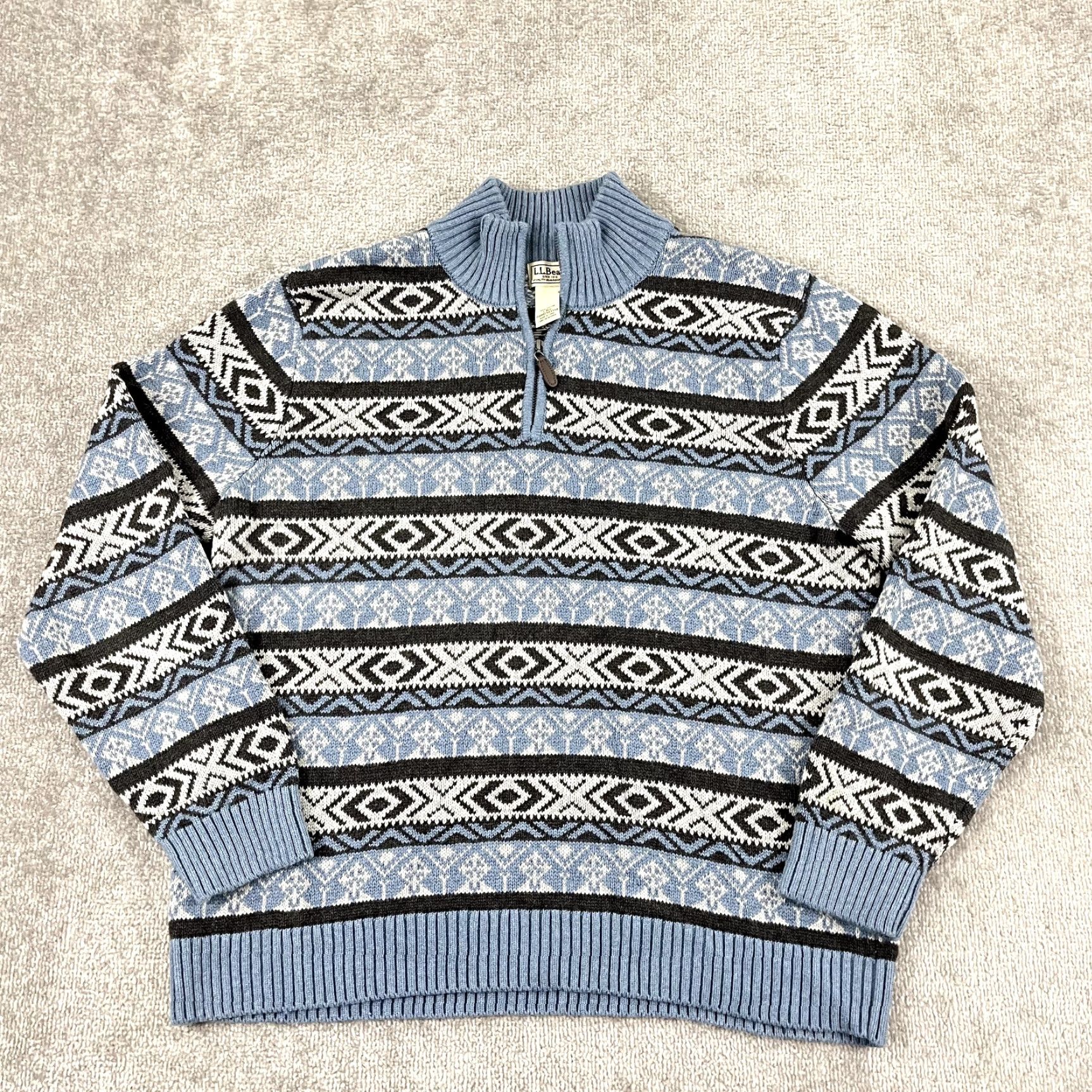 Vintage LL BEAN Sweater Mens Large Blue White Fair Isle Nordic Heavy Knit 1/4 Pullover Size US L / EU 52-54 / 3 - 2 Thumbnail