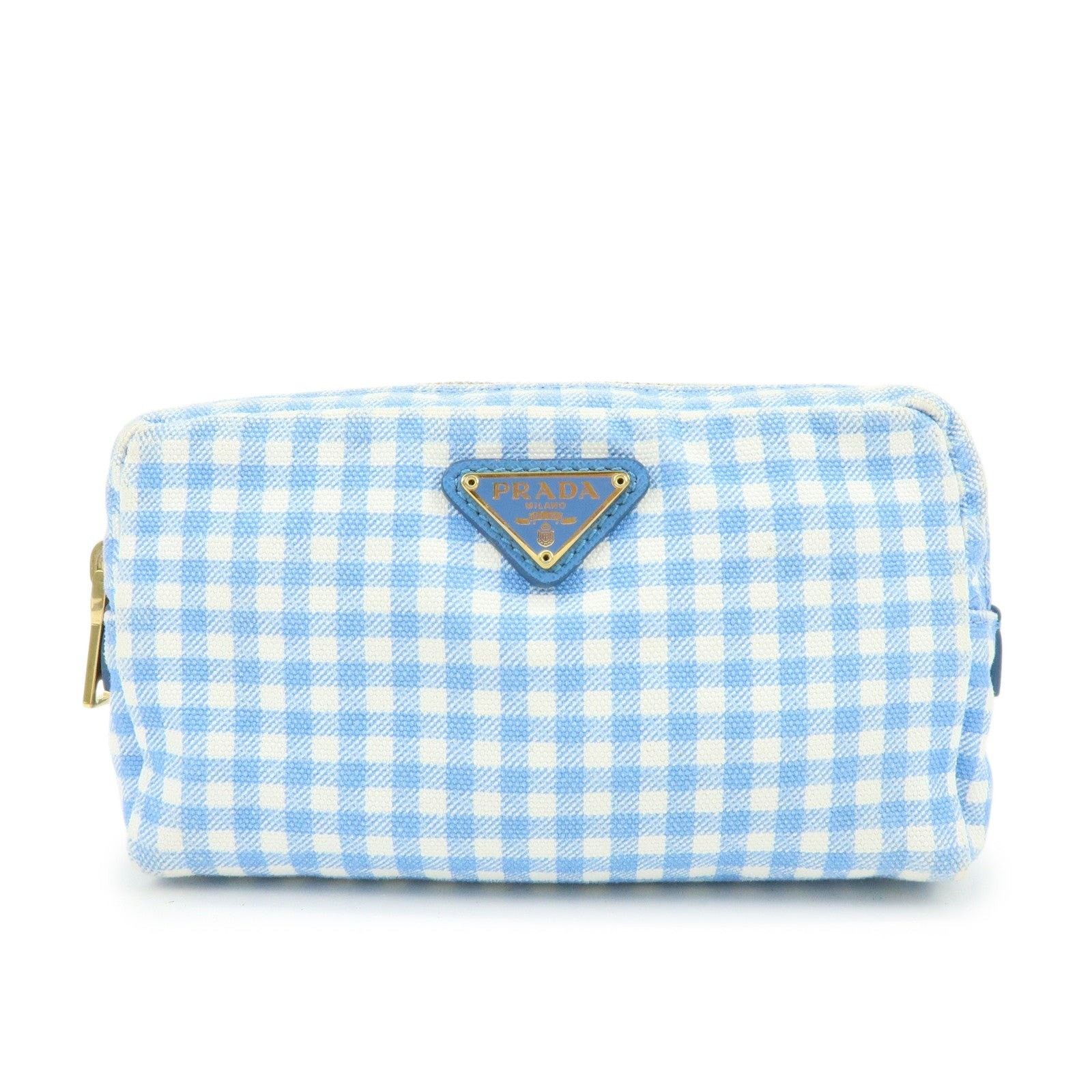 Prada Prada Gingham Canvas Cosmetic Pouch Blue Size ONE SIZE - 1 Thumbnail