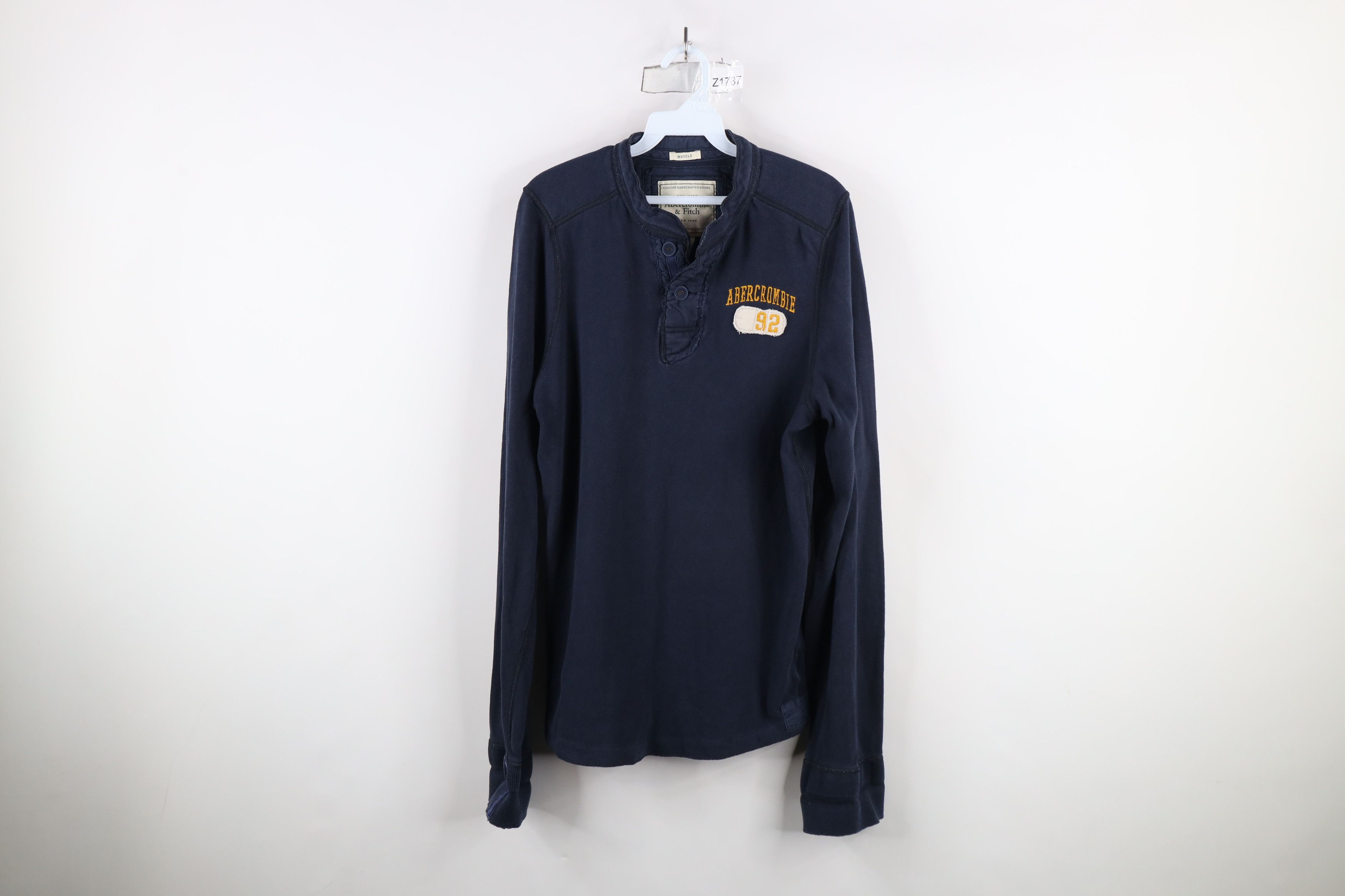Abercrombie & Fitch × Vintage Vintage 90s Y2K Abercrombie & Fitch Knit Henley T-Shirt Blue Size US L / EU 52-54 / 3 - 1 Thumbnail