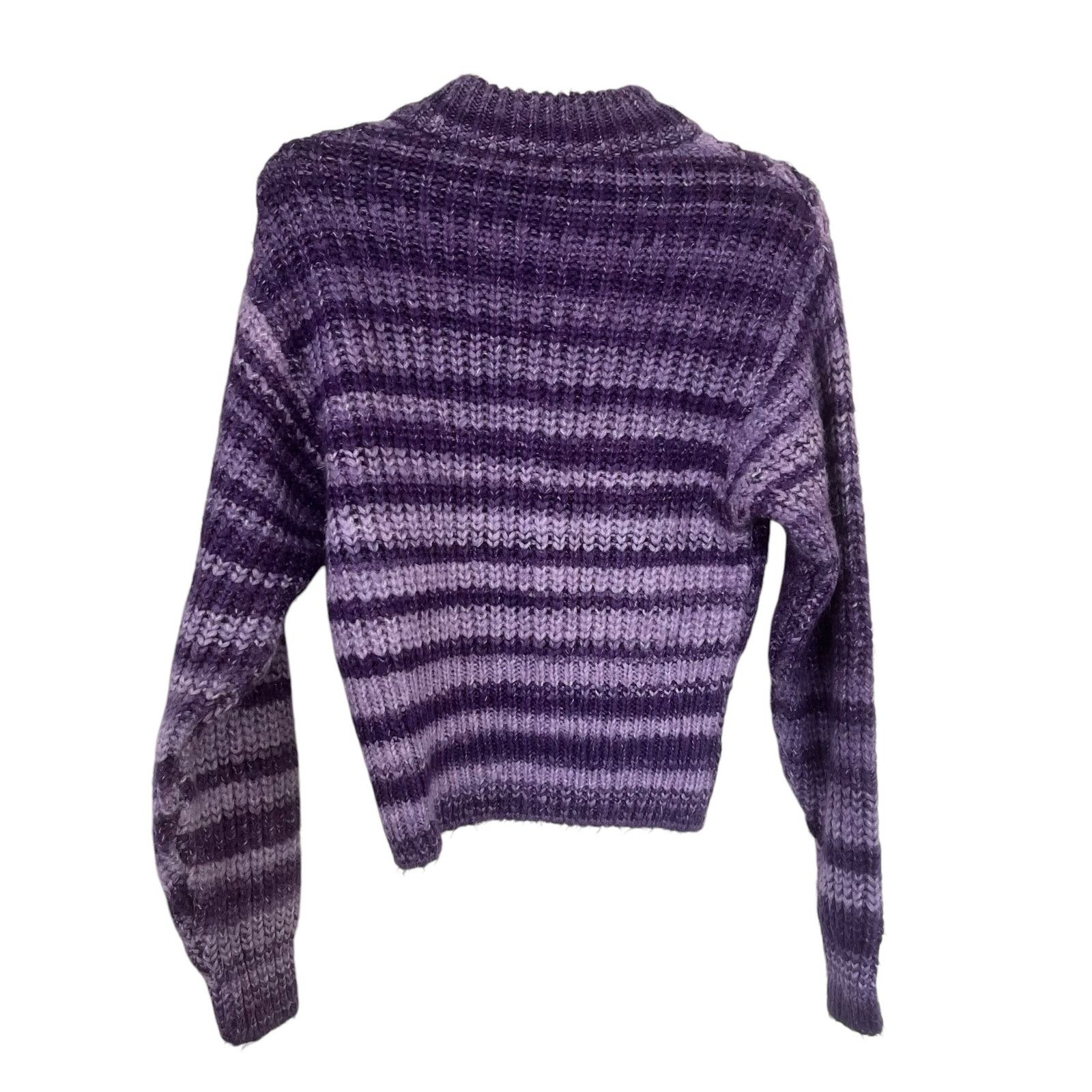Zara Zara Purple Striped Chunky Knit Mock Neck Pullover Sweater Size S / US 4 / IT 40 - 4 Thumbnail