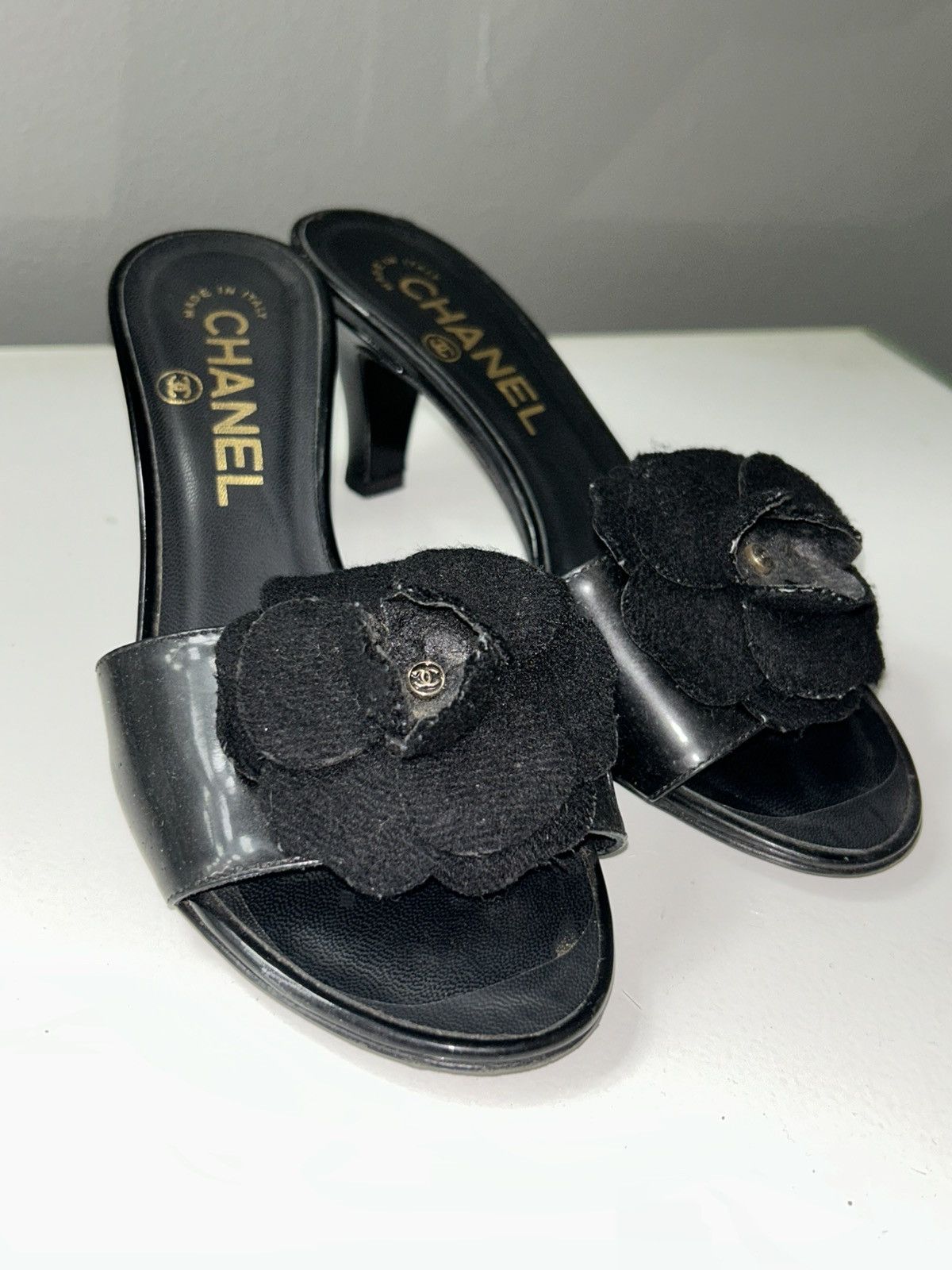 Chanel Chanel Black Camellia Embellished Peep Toe Heels size 34 1/2 Size US 4.5 / IT 34.5 - 6 Thumbnail
