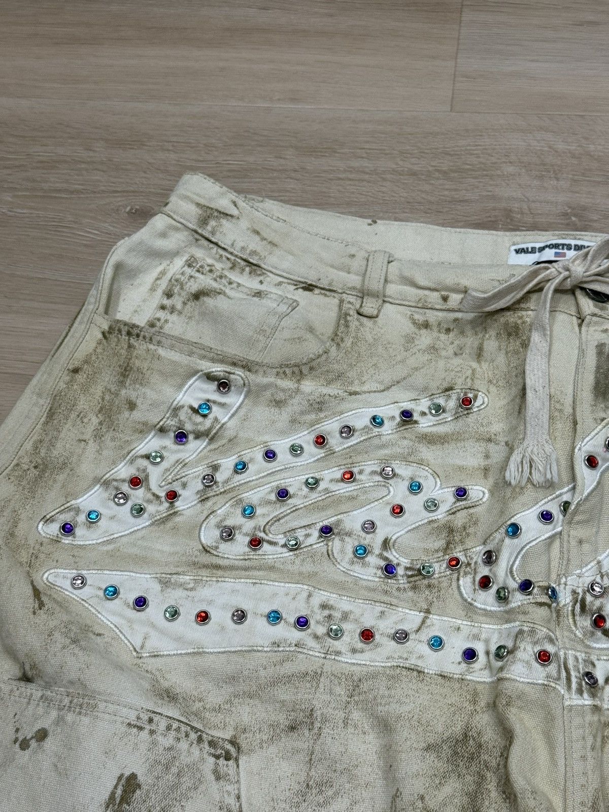 Vale Vale Reeses Rhinestone Denim Jean Shorts Size US 36 / EU 52 - 3 Thumbnail