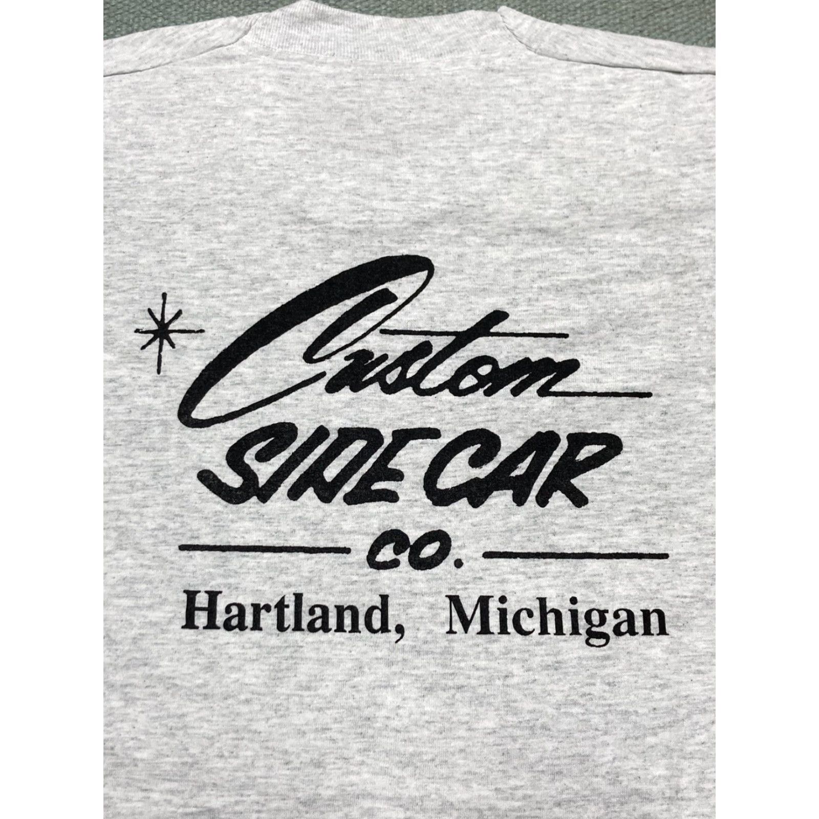 Vintage VINTAGE 90s T SHIRT RIDE BY SIDE SIDECAR MOTORCYCLE SHOP MICHIGAN NOS NEW Large Mens Gray Screen Stars Size US L / EU 52-54 / 3 - 8 Thumbnail