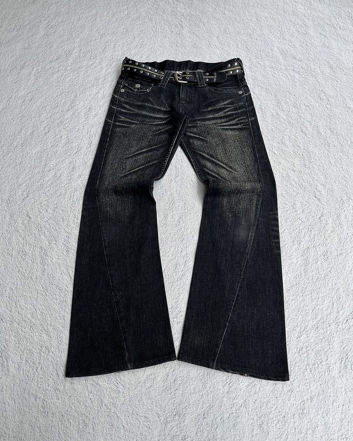Pre-owned If Six Was Nine X Tornado Mart Faded Black Wash Flared Jeans