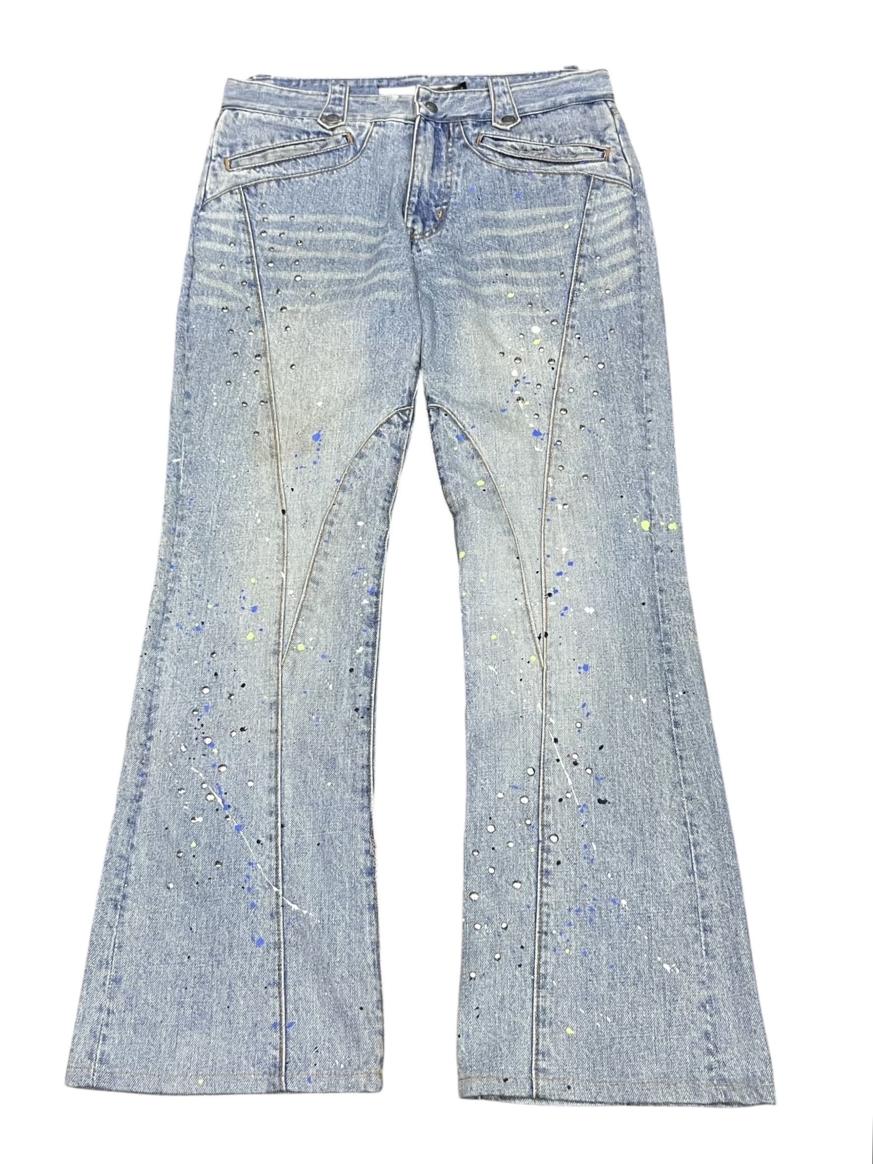 Schlussel 💥Y2K Schlussel Flare Denim Spliced Studs & Splatter RARE Size US 30 / EU 46 - 4 Thumbnail