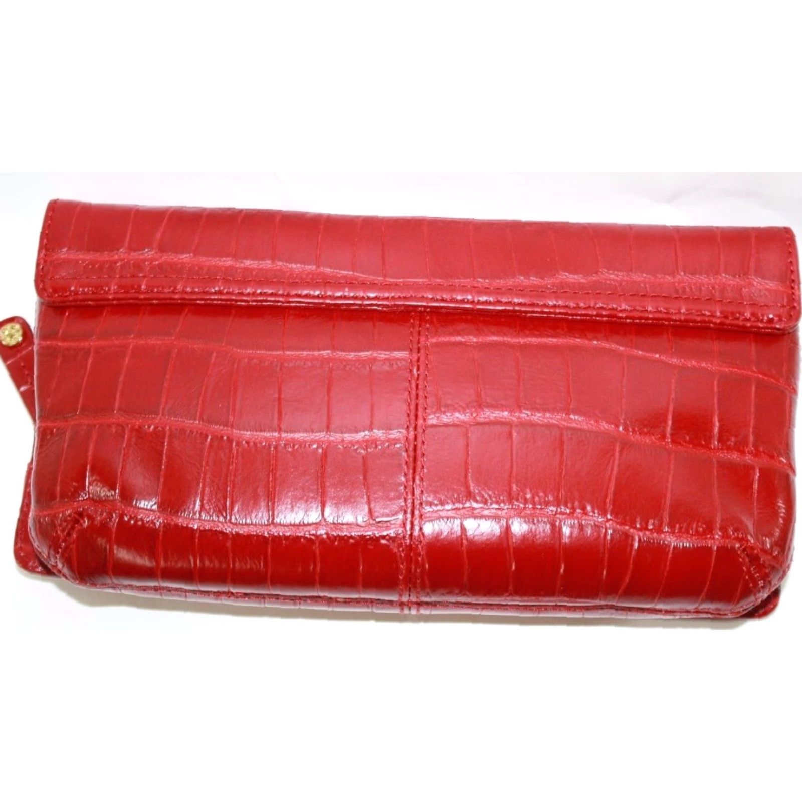 MZ Wallace MZ Wallace Eve Red Leather Crocodile Look Clutch Handbag Purse 10"x5" Zip Size ONE SIZE - 4 Thumbnail