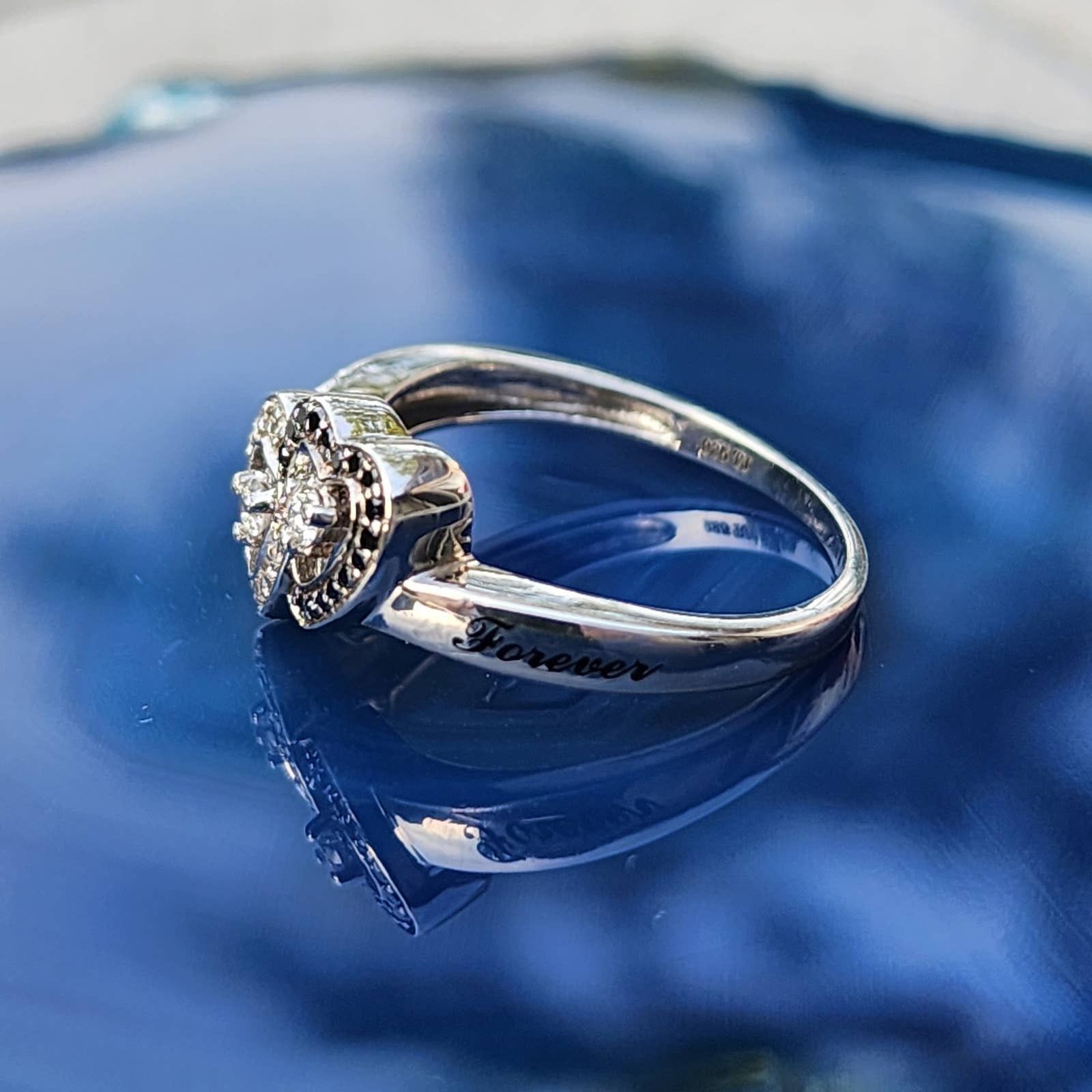 Designer Sterling Silver Contrast Faux Diamond Heart Promise Ring Size ONE SIZE - 10 Thumbnail
