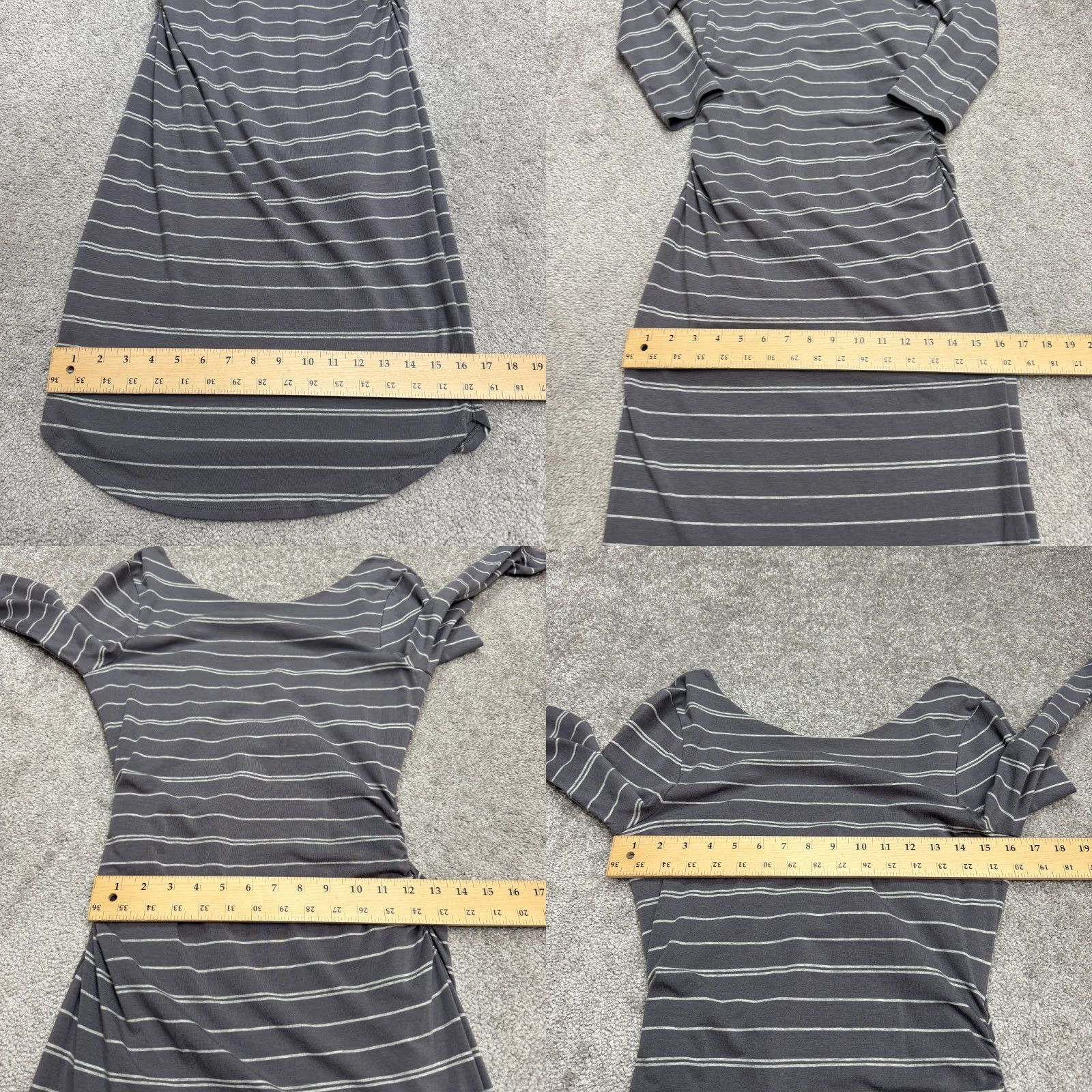 Athleta Athleta Dress Womens XS Gray White Striped Ruched Side Bodycon Midi Long Sleeve Size XS / US 0-2 / IT 36-38 - 9 Thumbnail