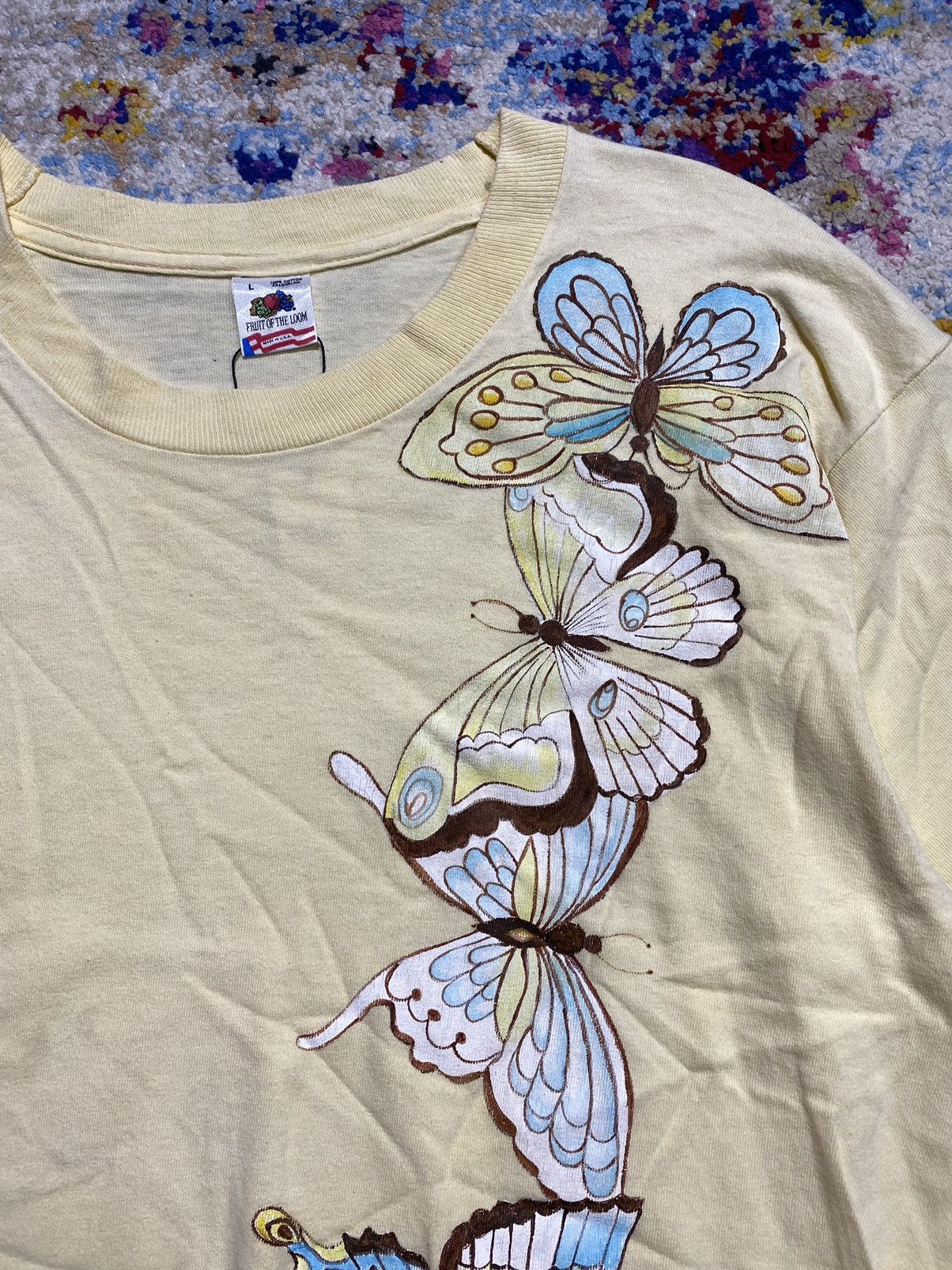 Fruit Of The Loom Vintage FOTL Butterflies Motive Single Stitch Tee Shirts Size US L / EU 52-54 / 3 - 3 Thumbnail