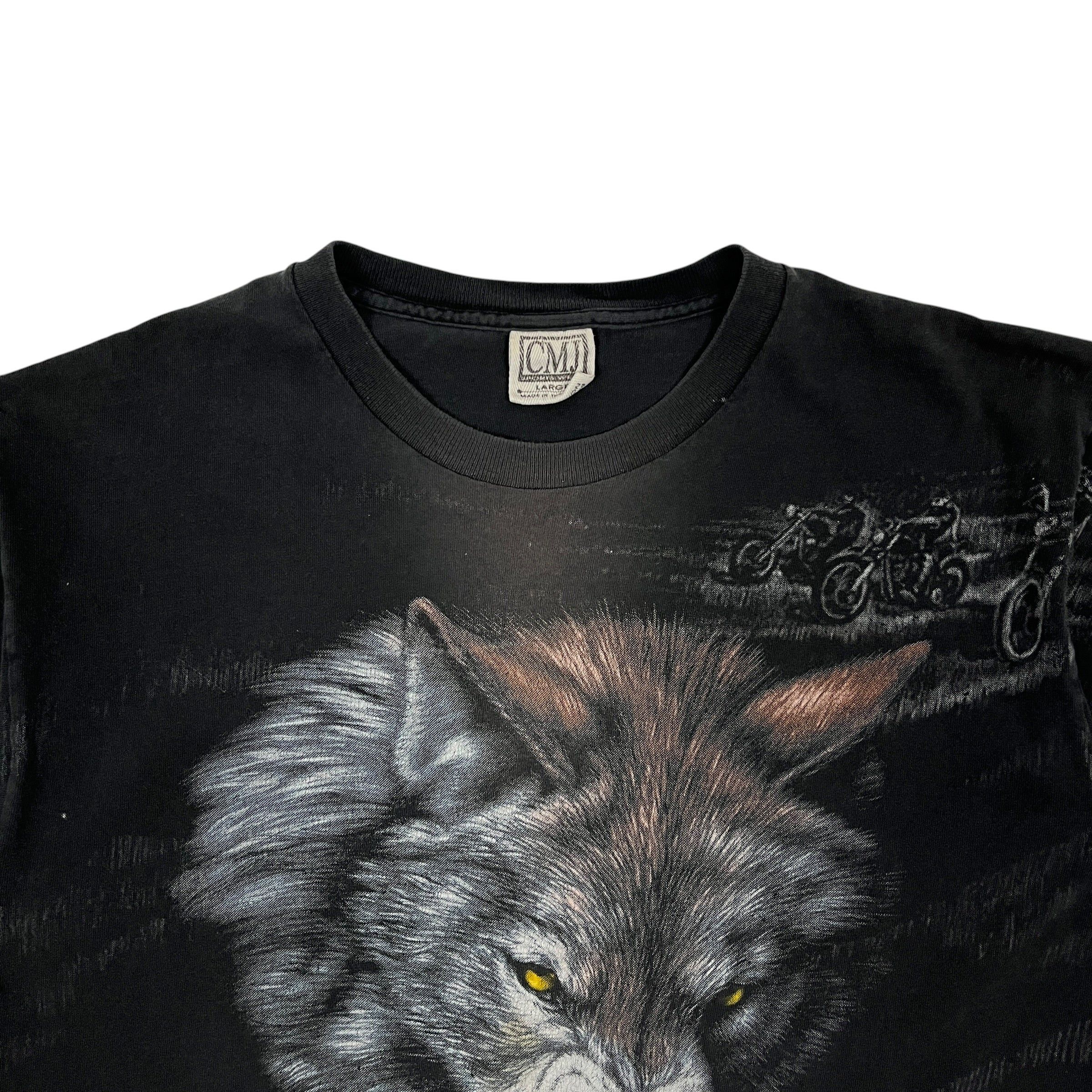 Vintage Leader Of The Pack All Over Print Wolf Biker Tee - Size L Size US L / EU 52-54 / 3 - 4 Thumbnail