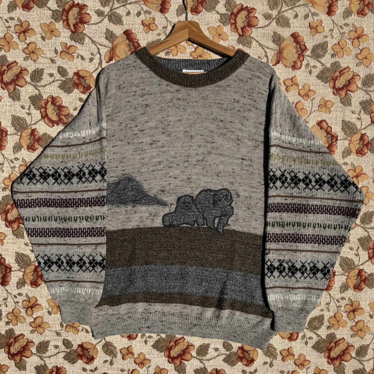 Japanese Brand × Vintage Vintage Embroidered Polar Bear Eclectic Sweater Wool cute Size US L / EU 52-54 / 3 - 1 Thumbnail