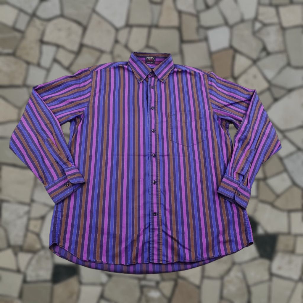 Paul & Shark VINTAGE Paul & Shark Yachting Shirt Mens Large 42 Purple Blue Stripes Regatta Beach Nautical Preston Rhode Island Mens Size US L / EU 52-54 / 3 - 1 Thumbnail
