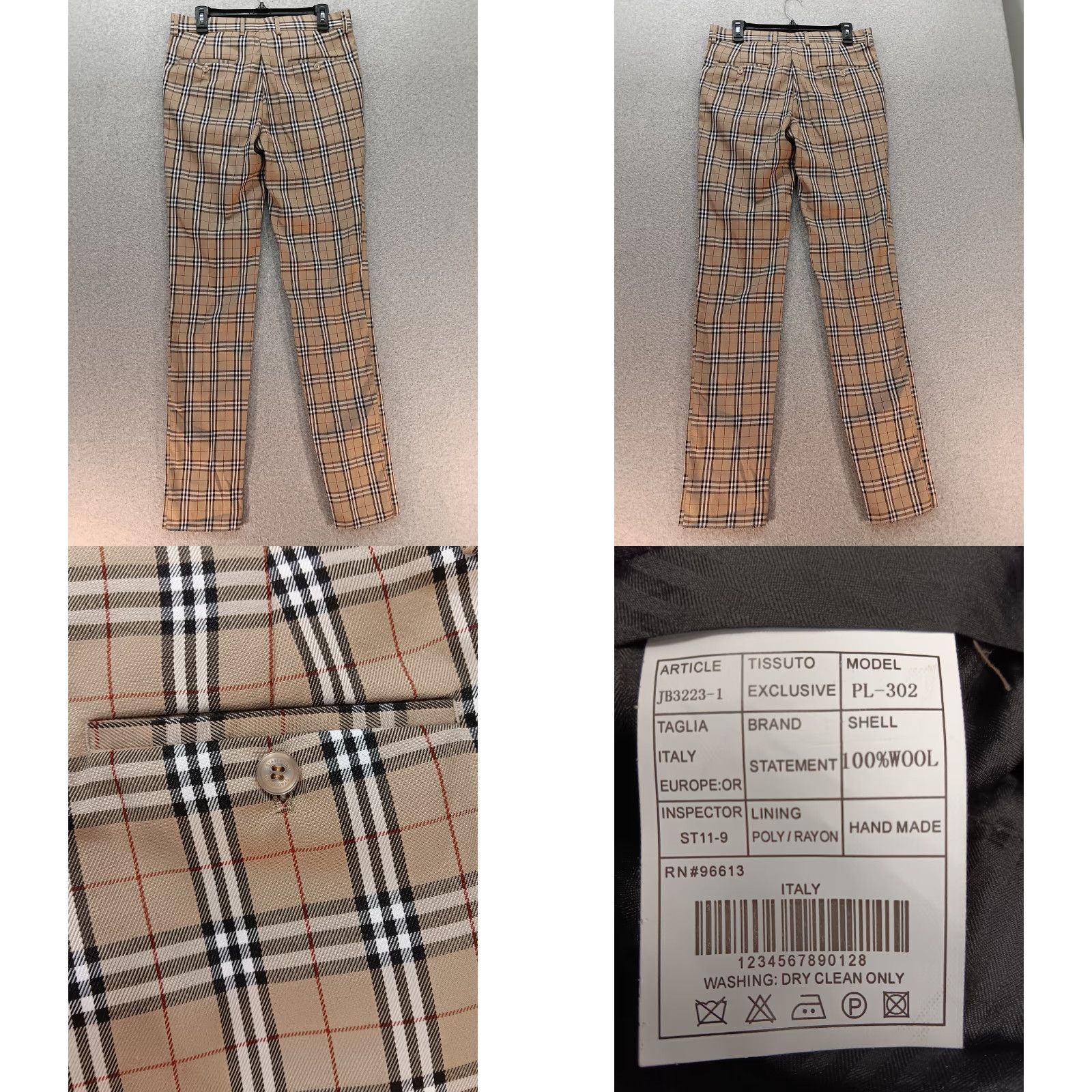 Vintage VINTAGE Statement Pants Women's 32 Nova Check Wool Handmade Italy NWT Pattern Check 100% Wool Ankle Straight Regular Zip Button Mens? No, Womens. Size 24" / US 00 / IT 34 - 8 Thumbnail