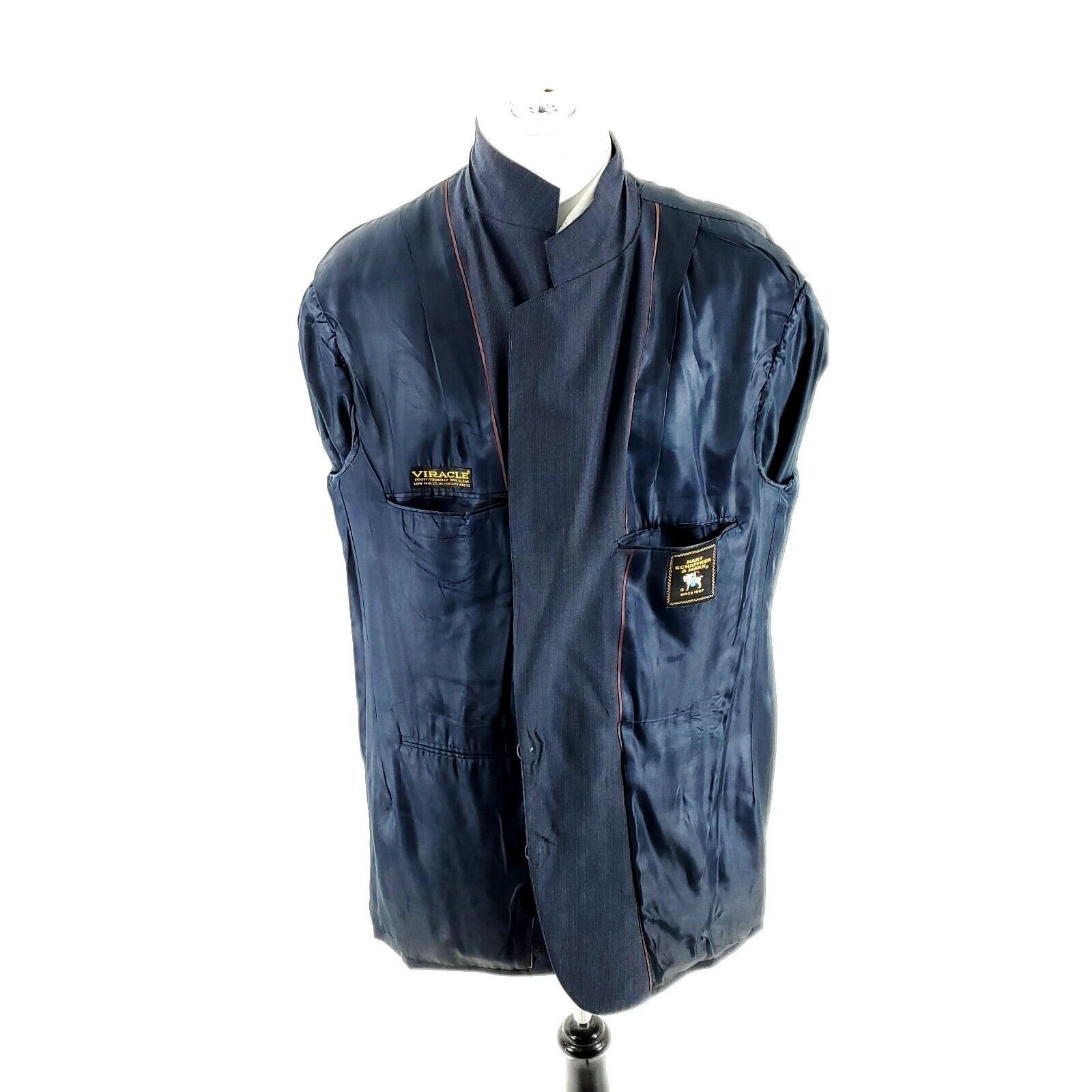 Hart Schaffner Marx DAMAGED Hart Schaffner Marx Wool 2 Button Blazer 44R Blue Po Size 44R - 10 Thumbnail