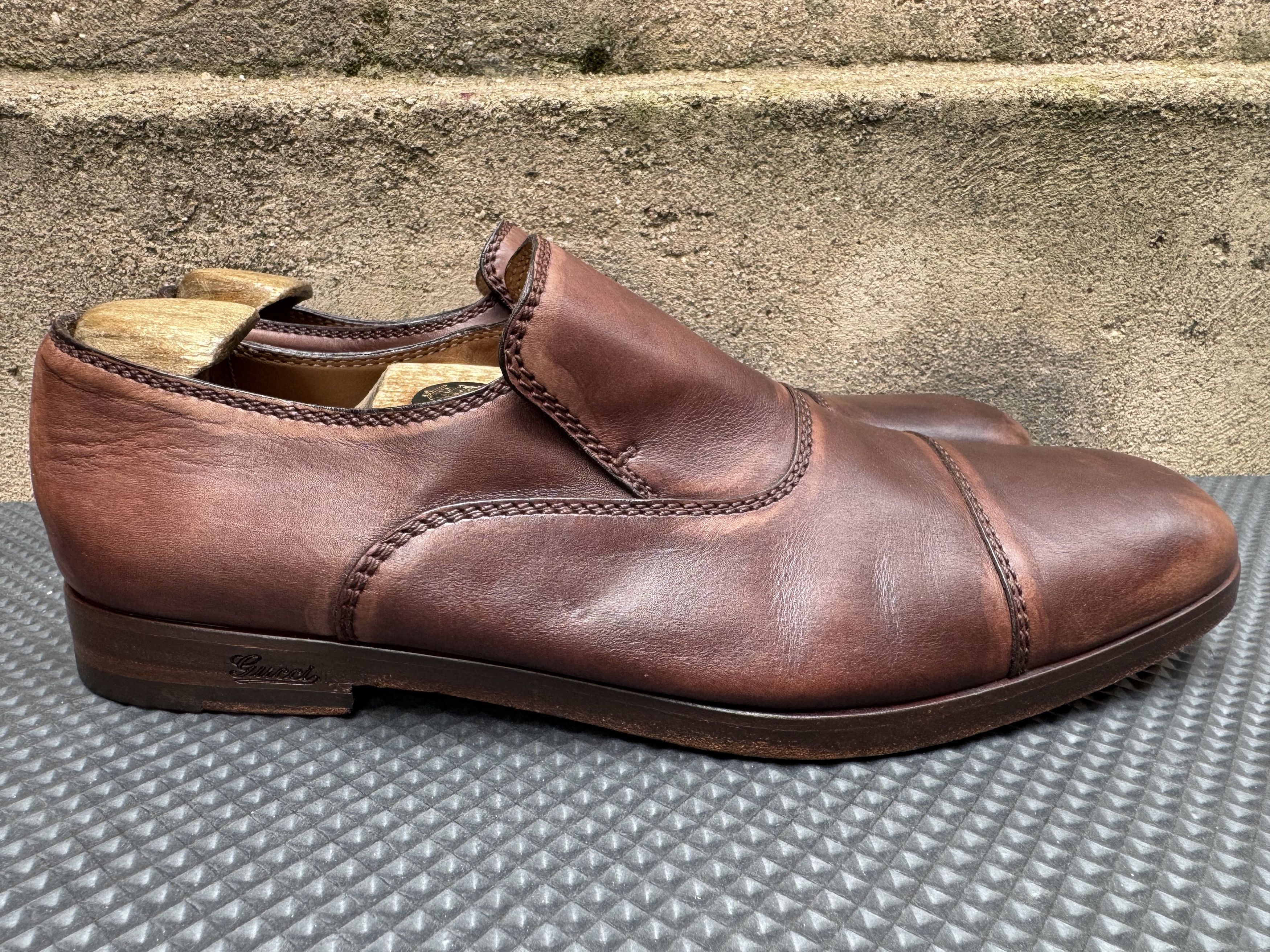 Gucci Gucci Leather Slip on Loafer Signature Brown Antiqued Size US 8 / EU 41 - 2 Thumbnail