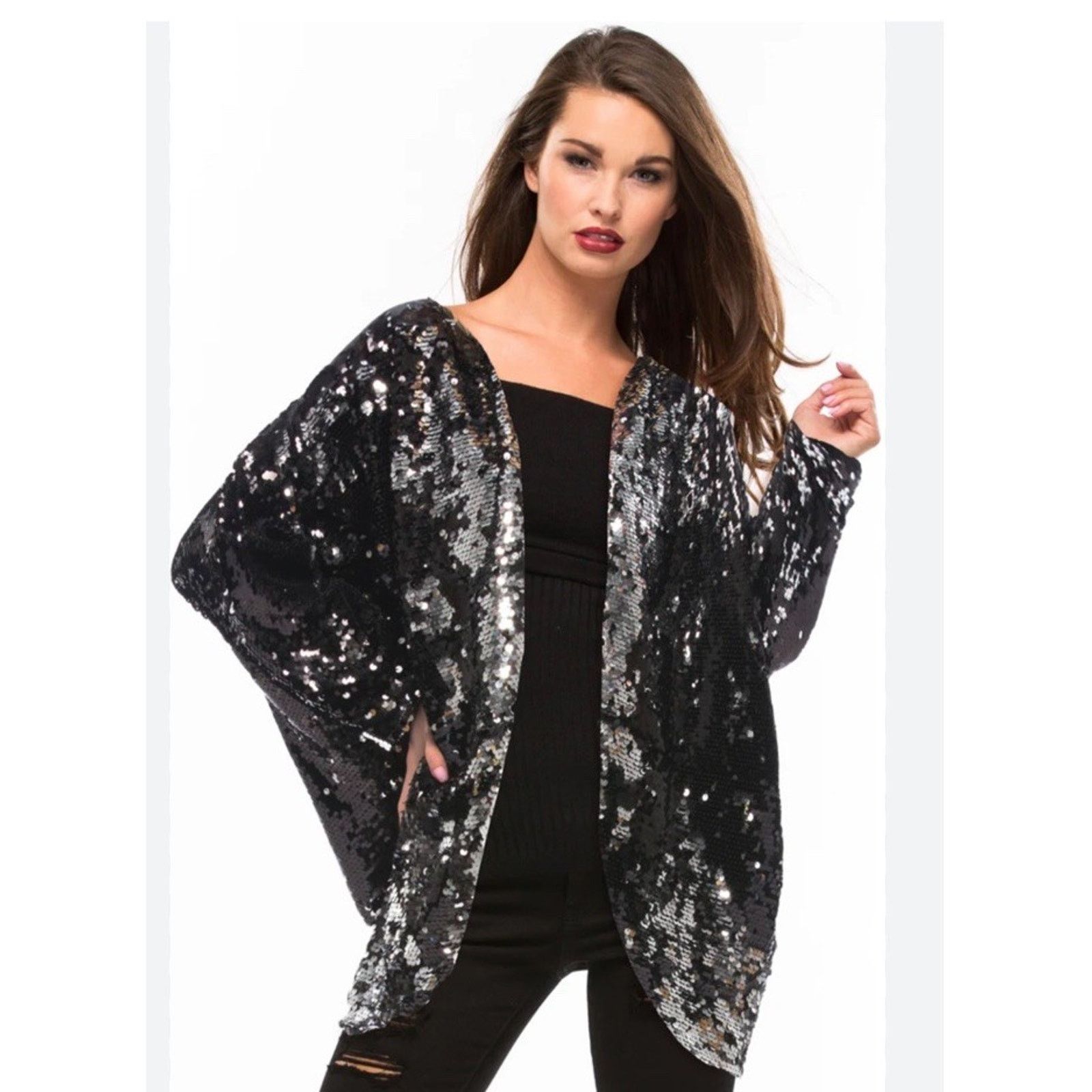 MINKPINK MINKPINK Great Escape Sequin Cape Jacket Oversized Sz XS/S Size S / US 4 / IT 40 - 1 Thumbnail