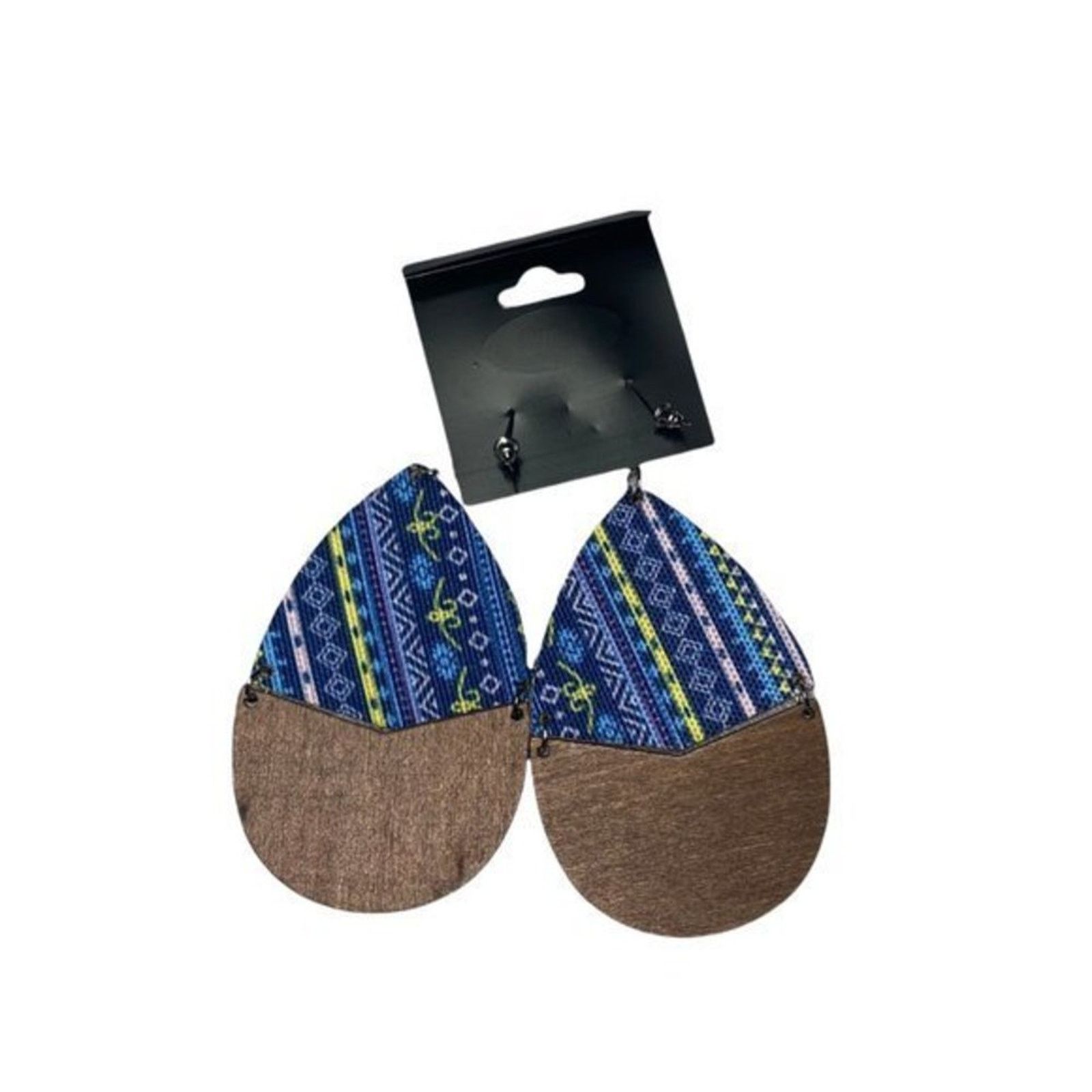 Other NWT Wooden Fabric Covered Boho Aztec Dangle Earrings Blue Size ONE SIZE - 4 Thumbnail